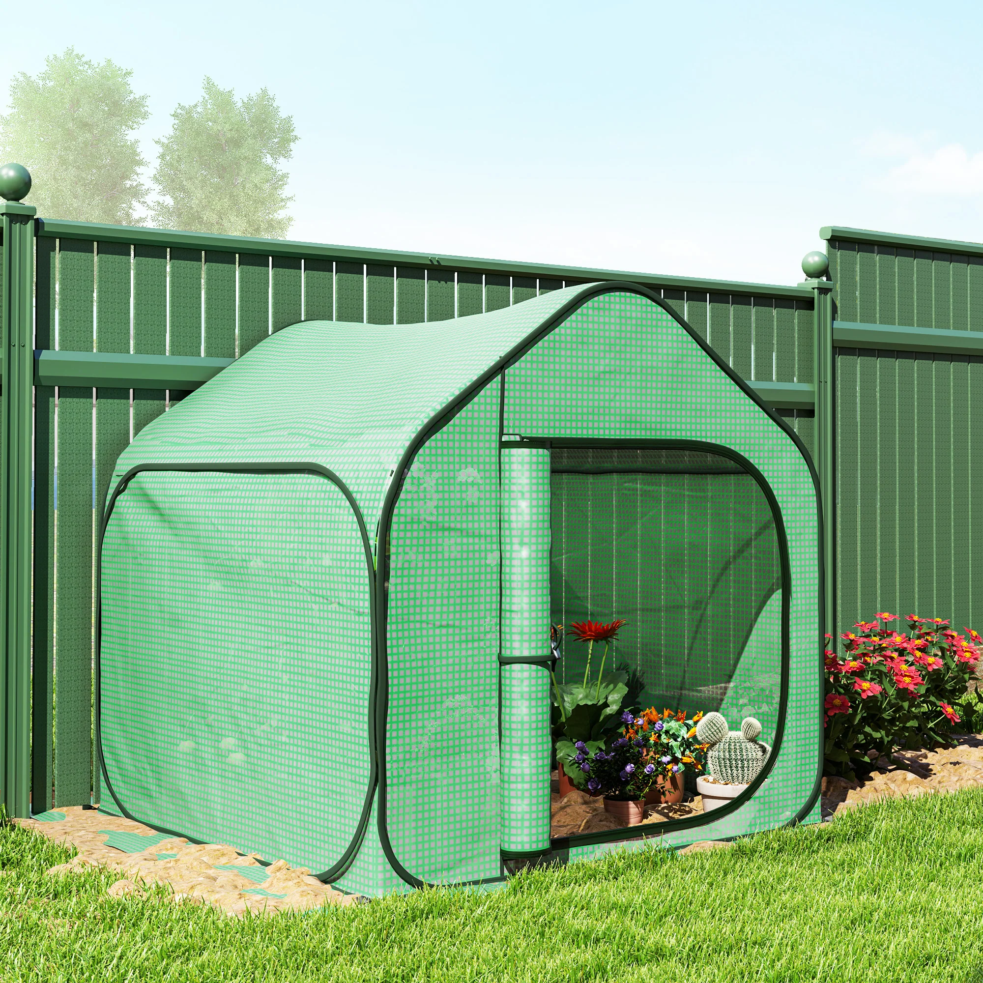 Outsunny Mini Pop Up Greenhouse W/ Reinforced PE Cover, Zipper Door, White - Image 9