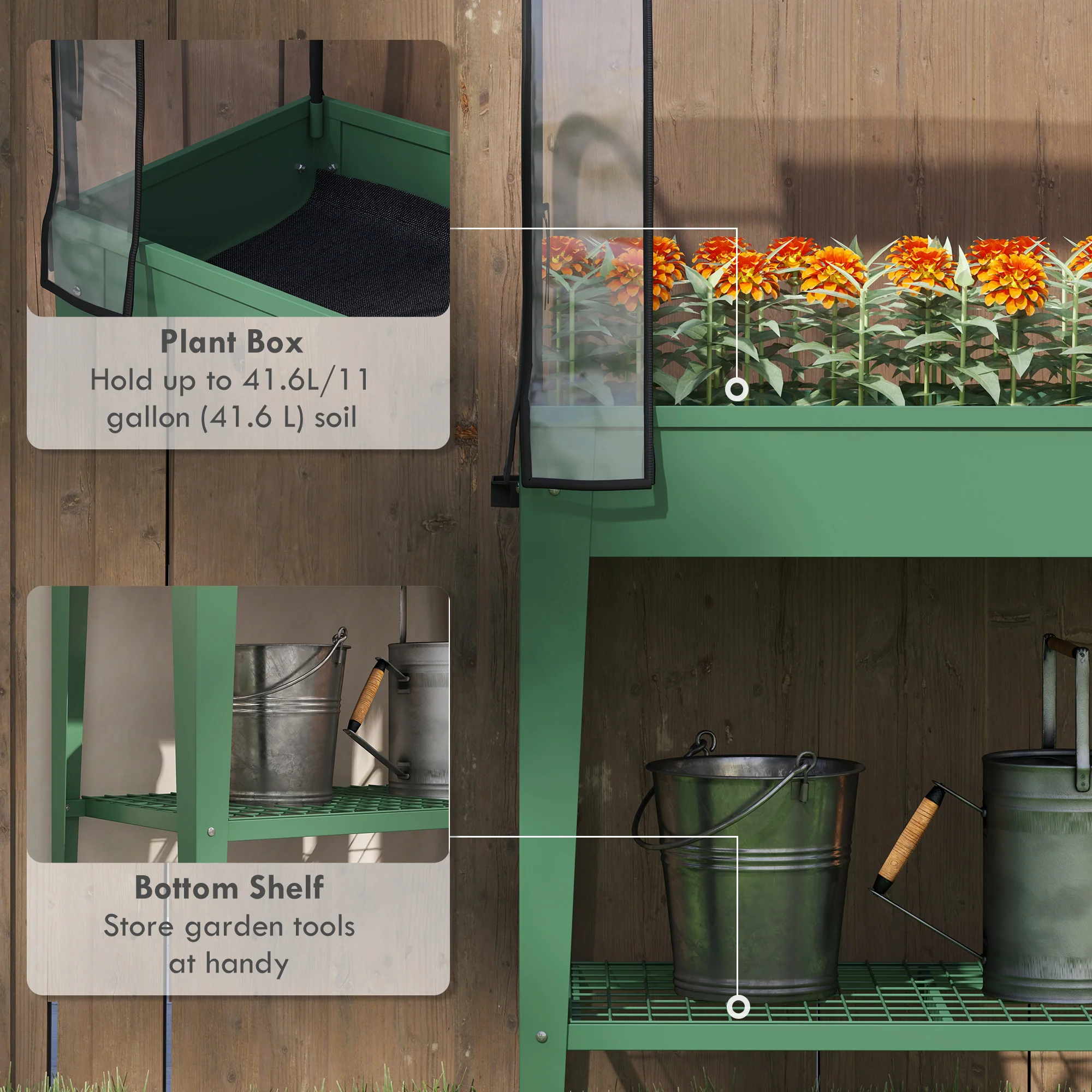 Outsunny Mobile Raised Garden Bed with Greenhouse Cover, Green - Image 4