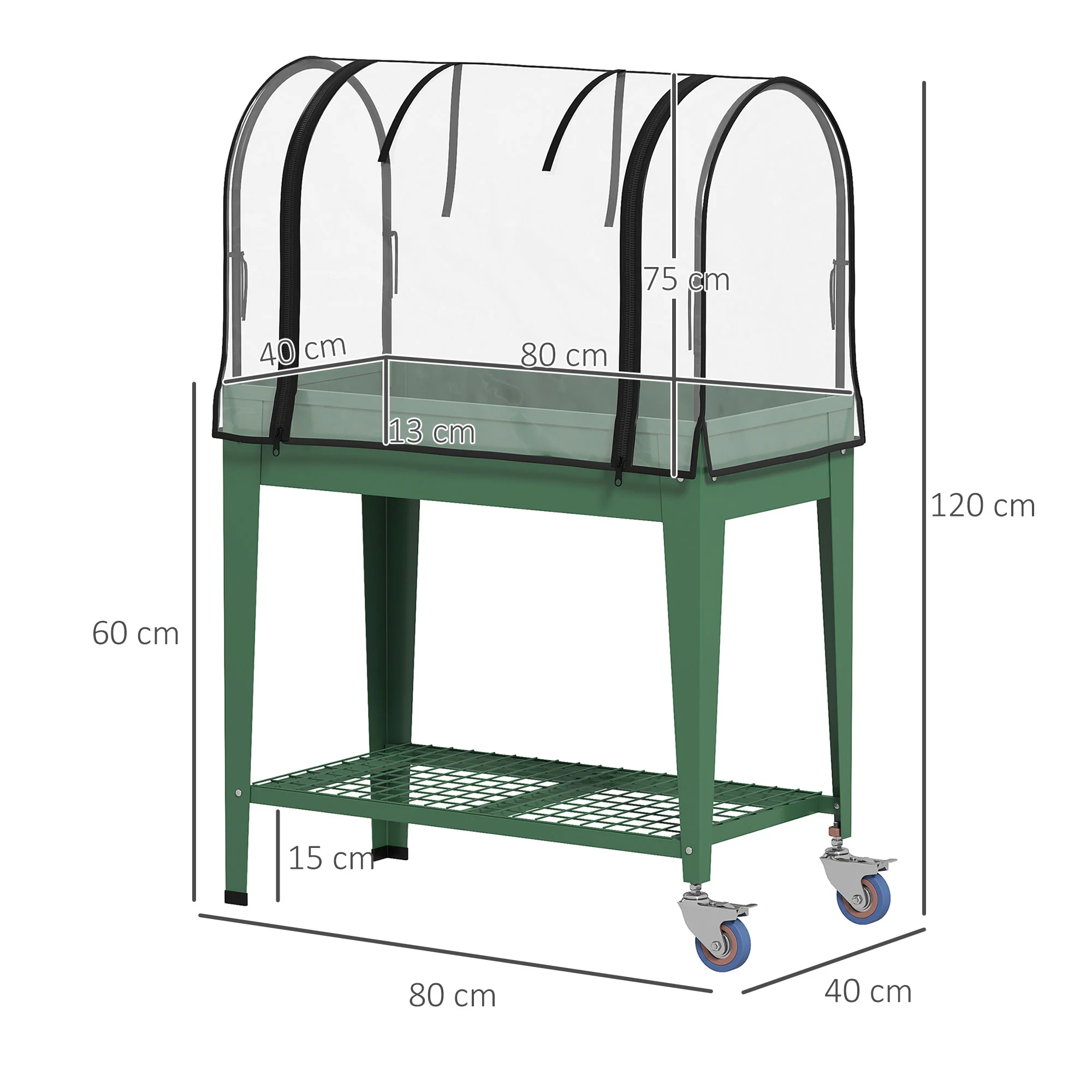Outsunny Mobile Raised Garden Bed with Greenhouse Cover, Green - Image 5