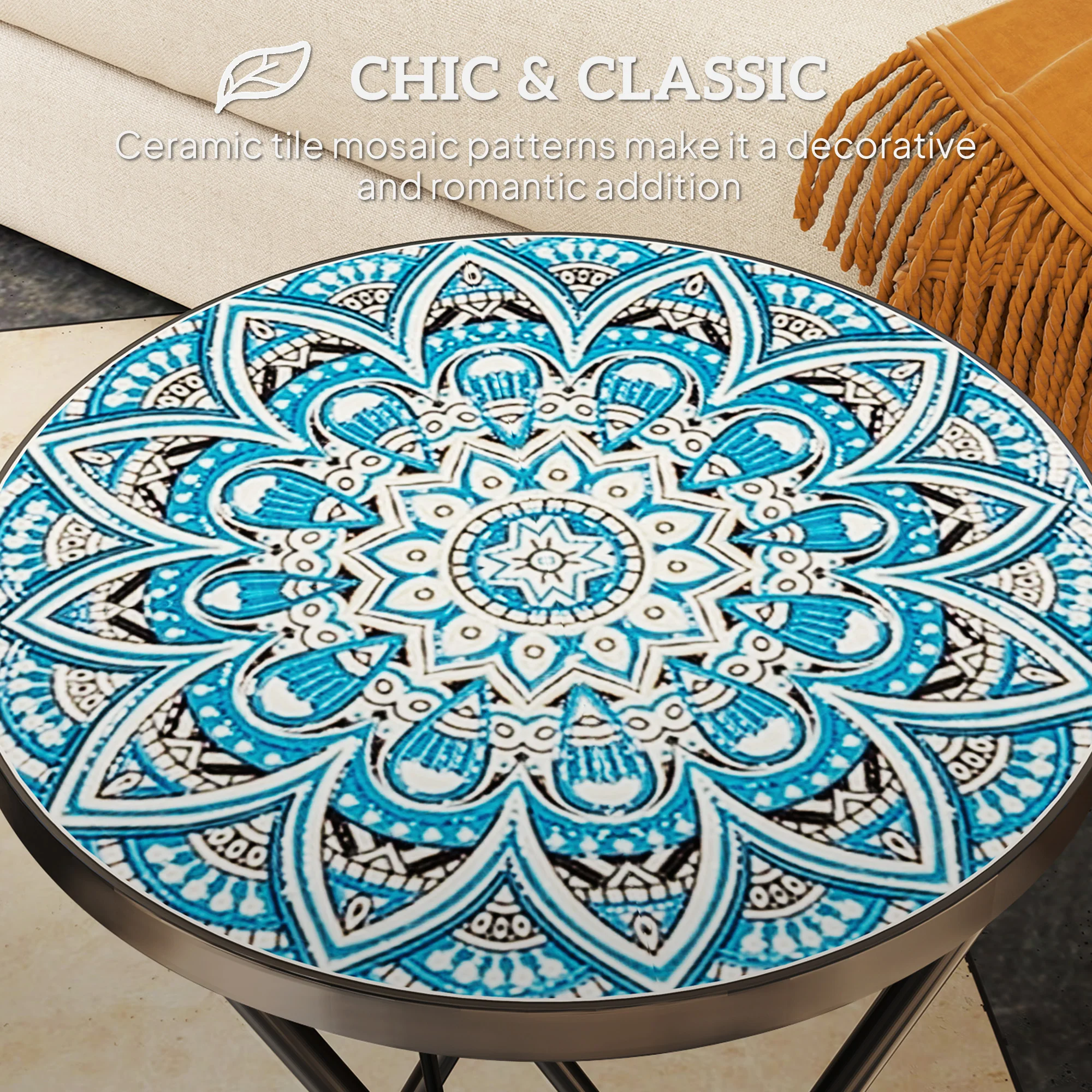 Outsunny Mosaic Garden Table, 35.5cm Folding Coffee Table, Blue - Image 3