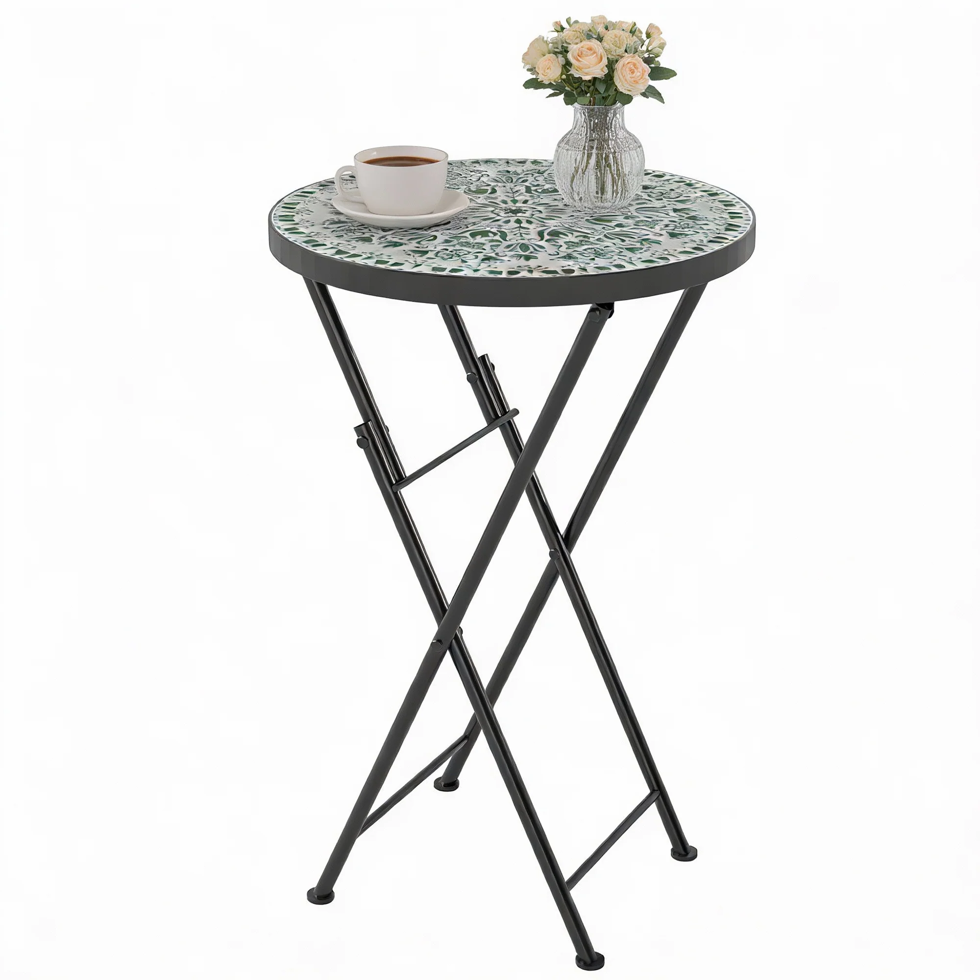 Outsunny Mosaic Garden Table, 35.5cm Folding Coffee Table, Green