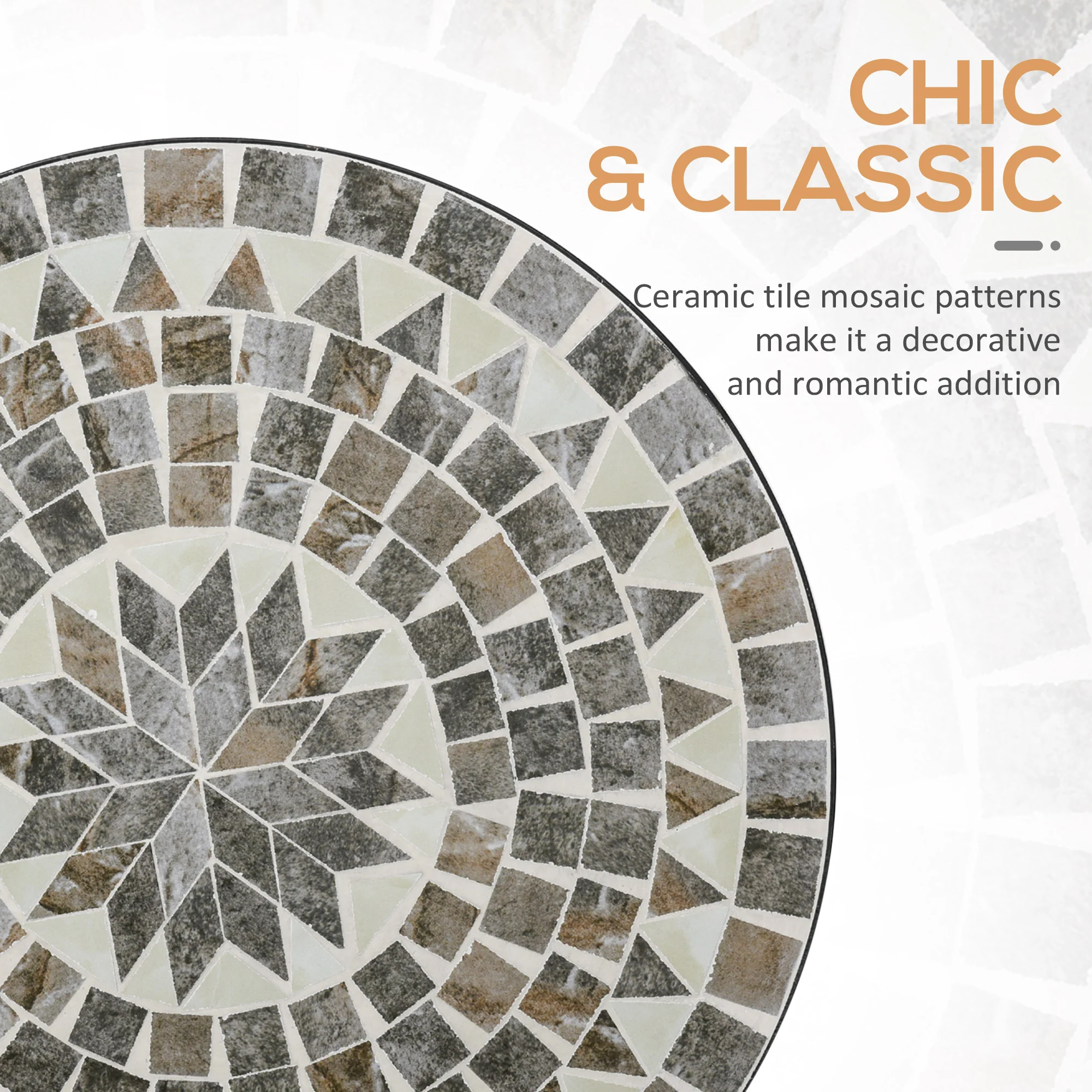 Outsunny Mosaic Side Table Bistro Coffee Table for Garden Patio Balcony Grey - Image 4