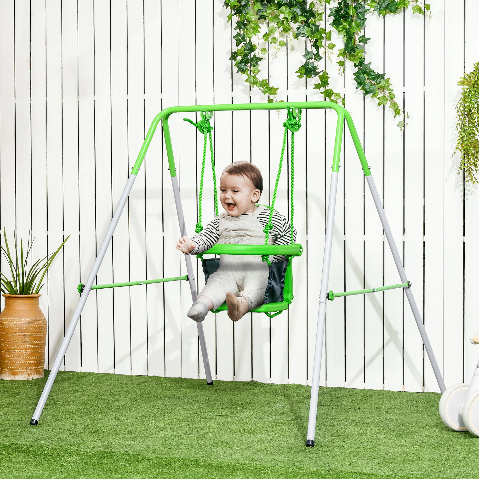 Outsunny Nursery Swing With Safety Seat Belt, Support Back For Indoor Outdoor - Image 2