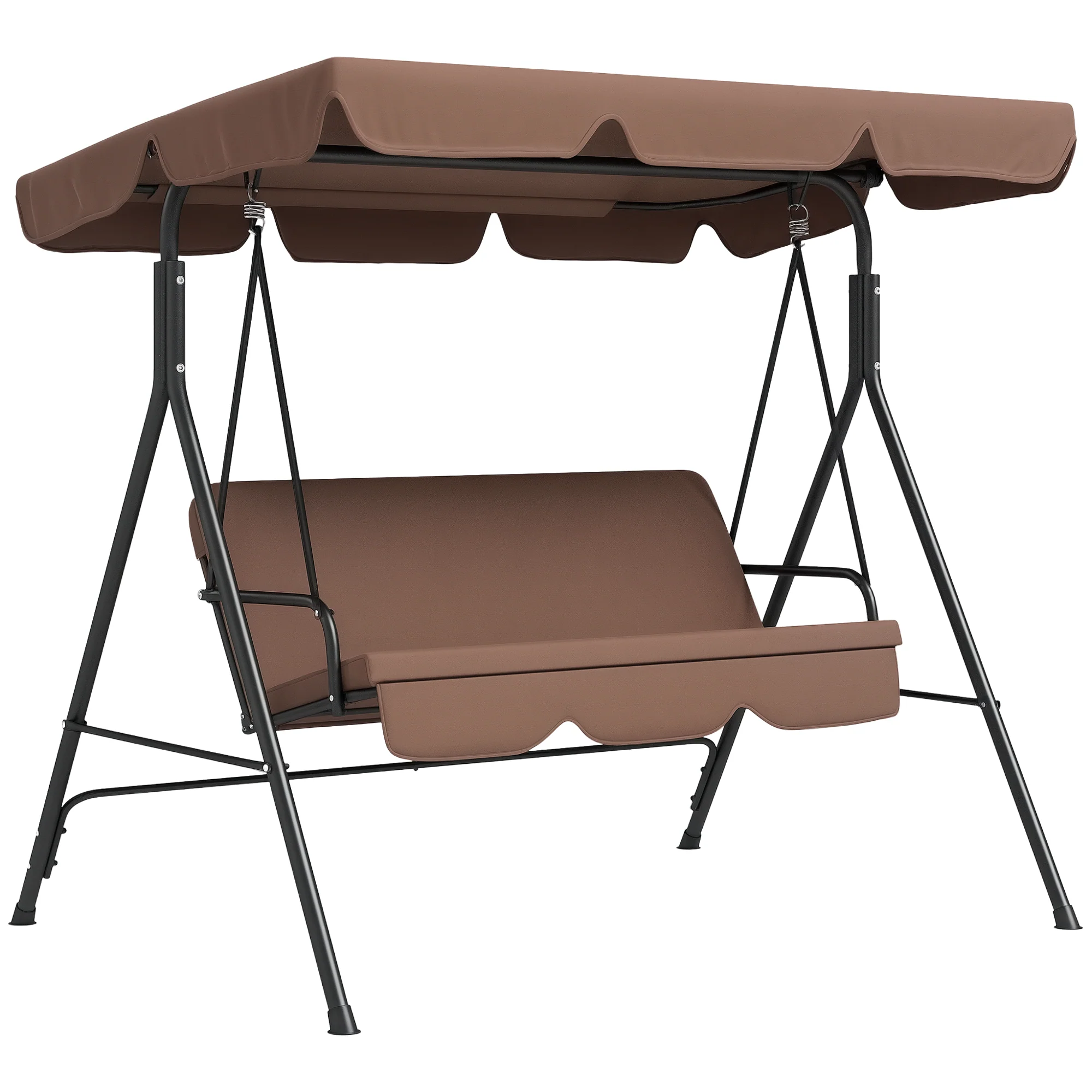 Outsunny Outdoor 3-person Porch Swing Chair with Adjustable Canopy Brown