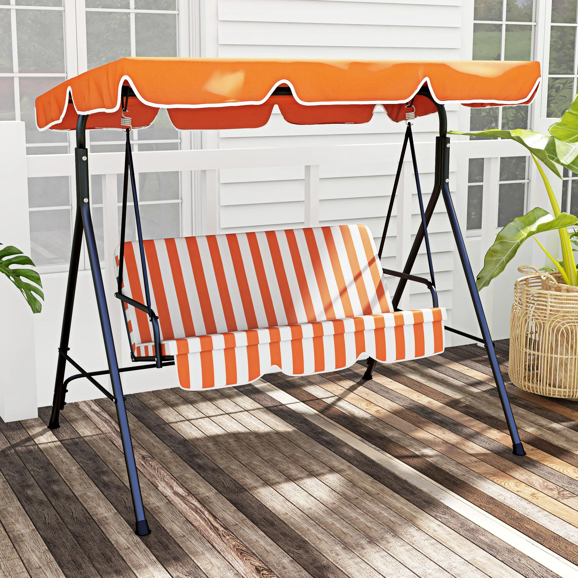 Outsunny Outdoor 3-person Porch Swing Chair with Adjustable Canopy Orange - Image 2