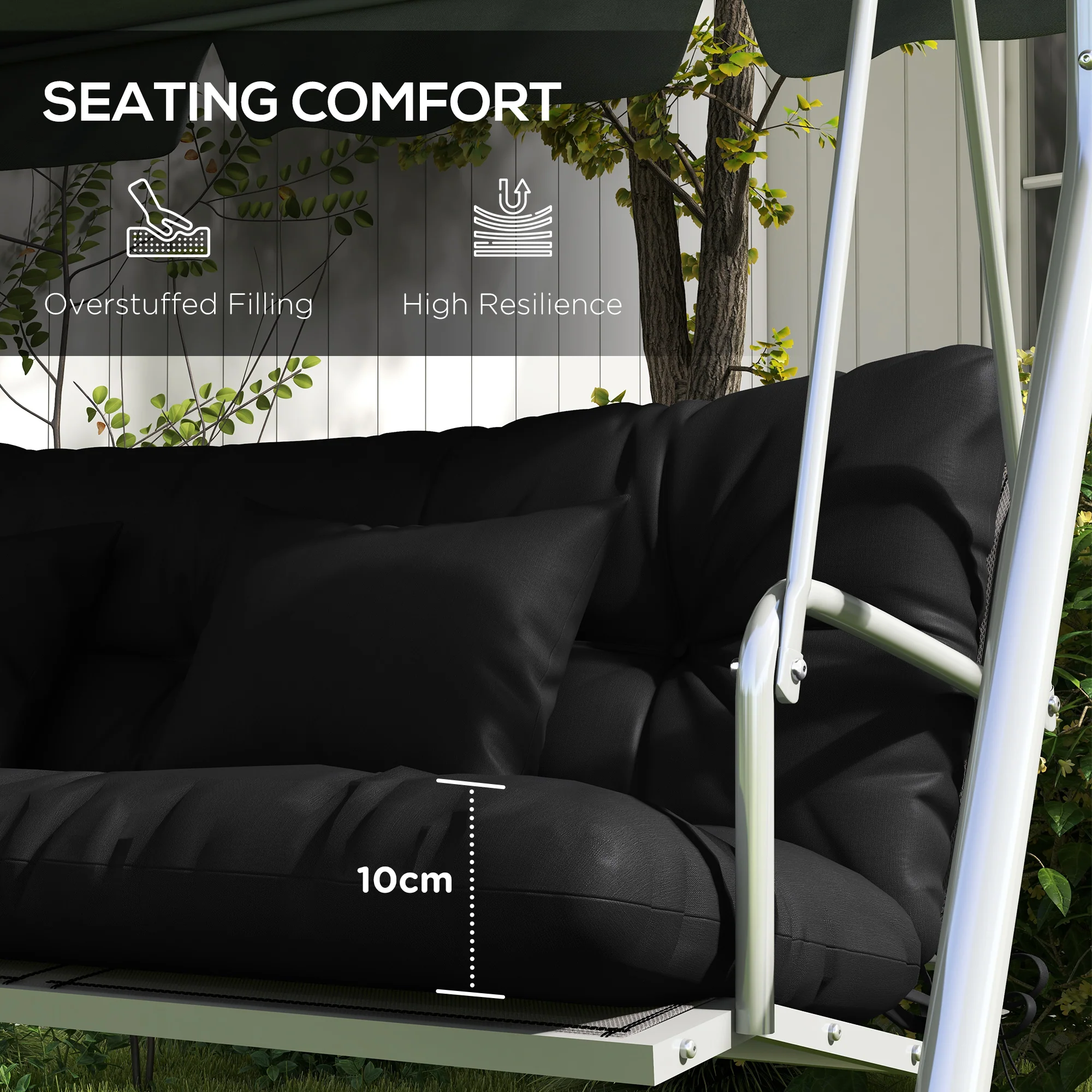 Outsunny Outdoor Back and Seat Cushion with Pillows, NO SWING, Black - Image 6