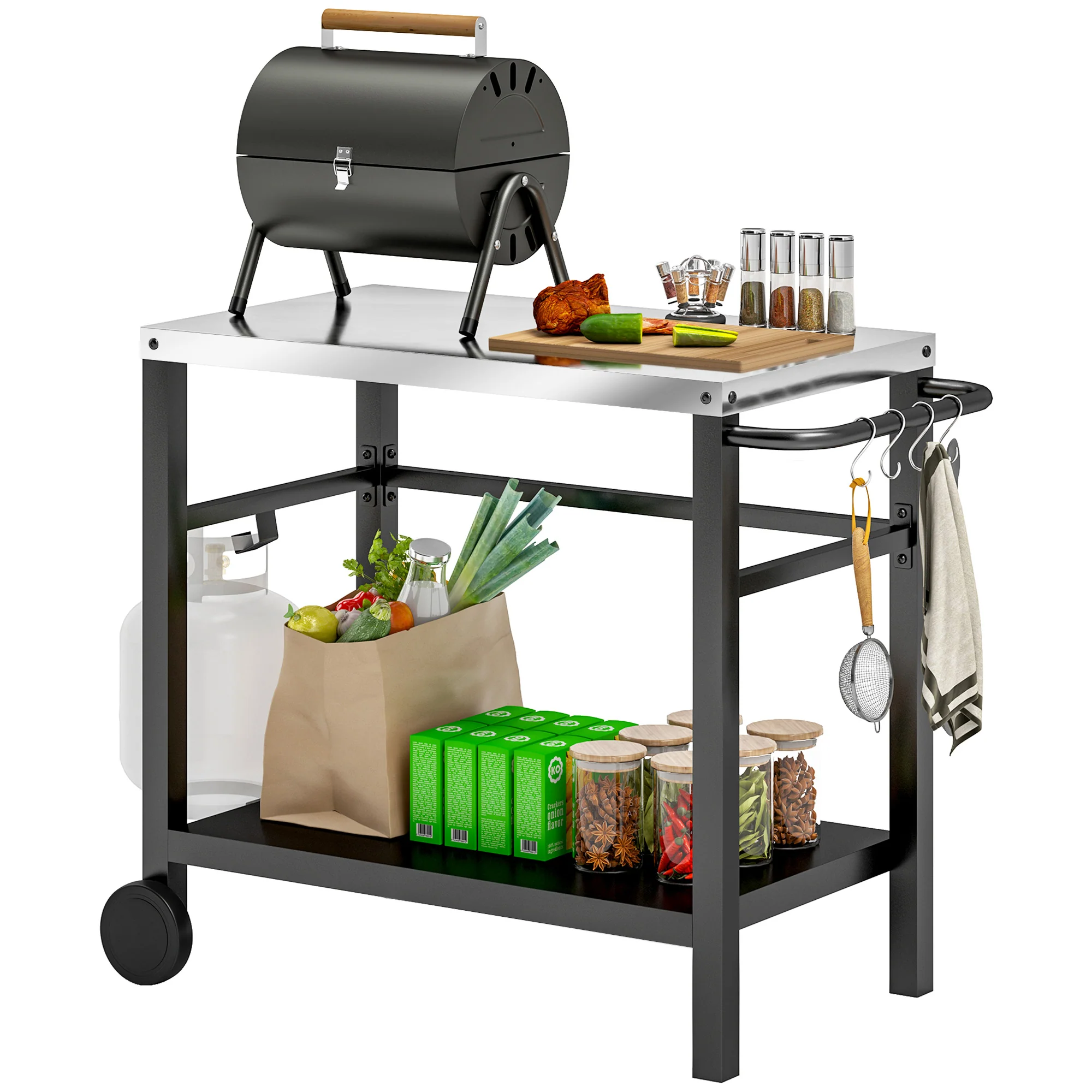 Outsunny Outdoor BBQ Table with 2-Tier Shelf, Outdoor Kitchen - Image 10