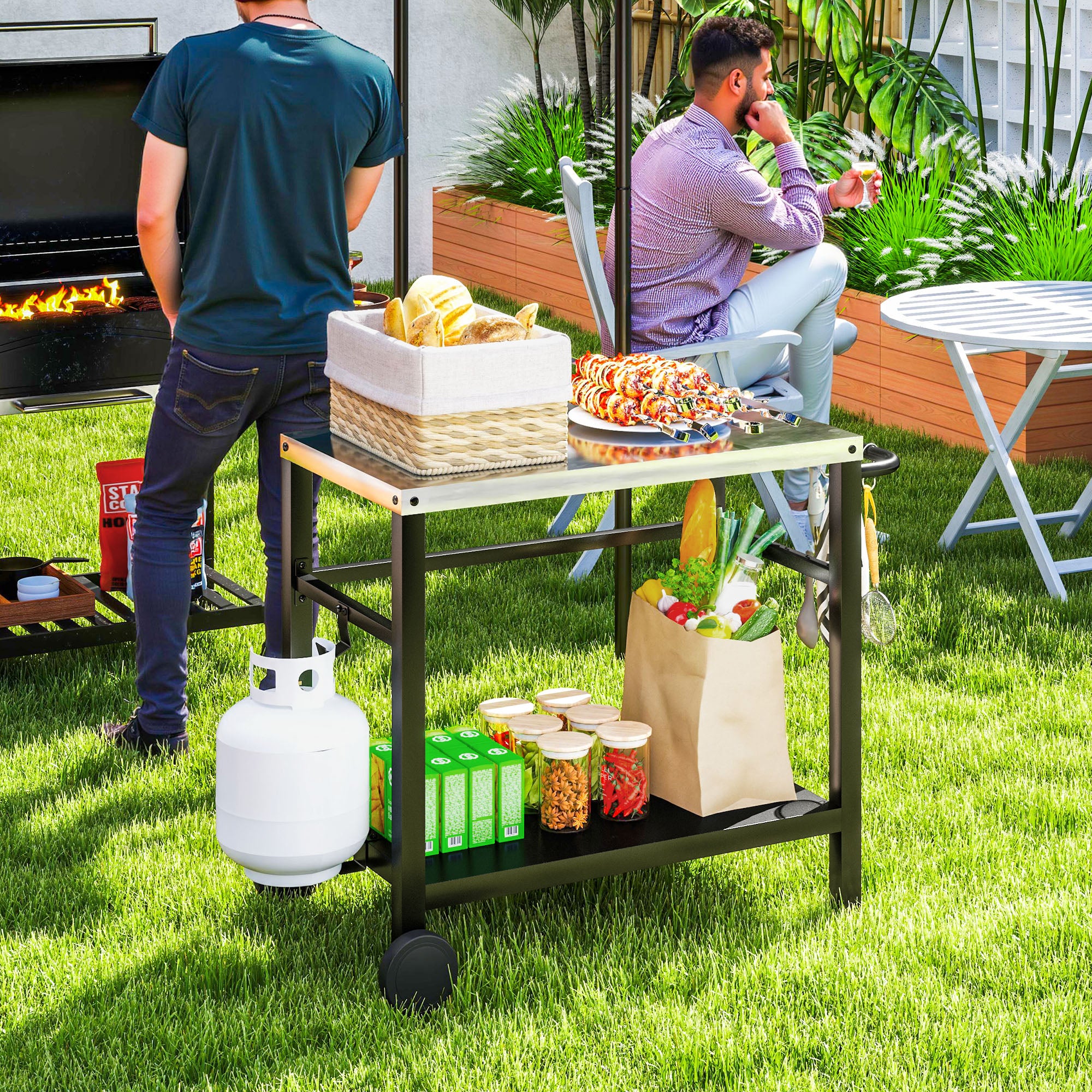 Outsunny Outdoor BBQ Table with 2-Tier Shelf, Outdoor Kitchen - Image 11