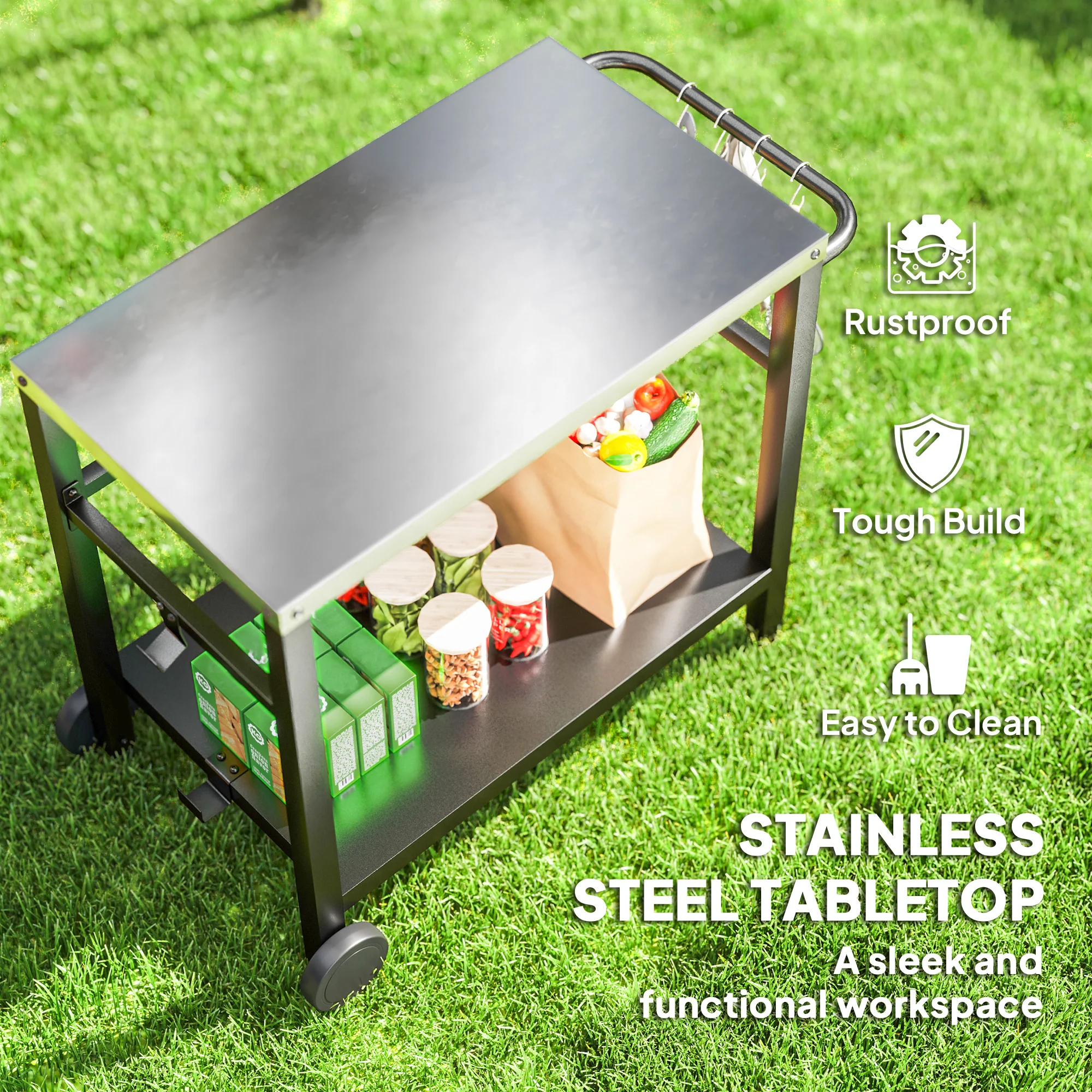 Outsunny Outdoor BBQ Table with 2-Tier Shelf, Outdoor Kitchen - Image 12