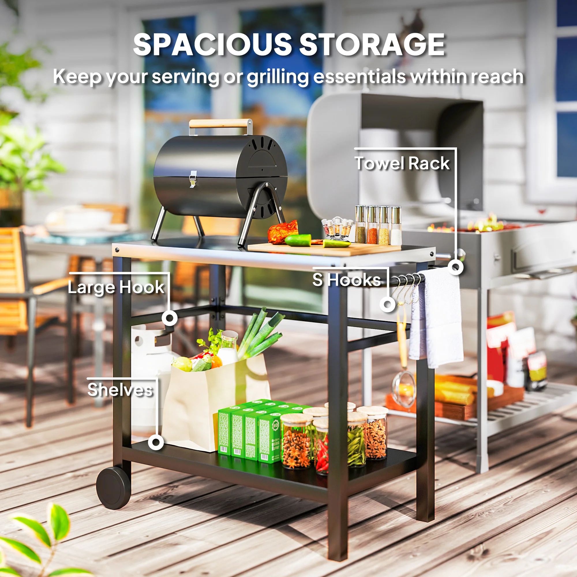 Outsunny Outdoor BBQ Table with 2-Tier Shelf, Outdoor Kitchen - Image 13