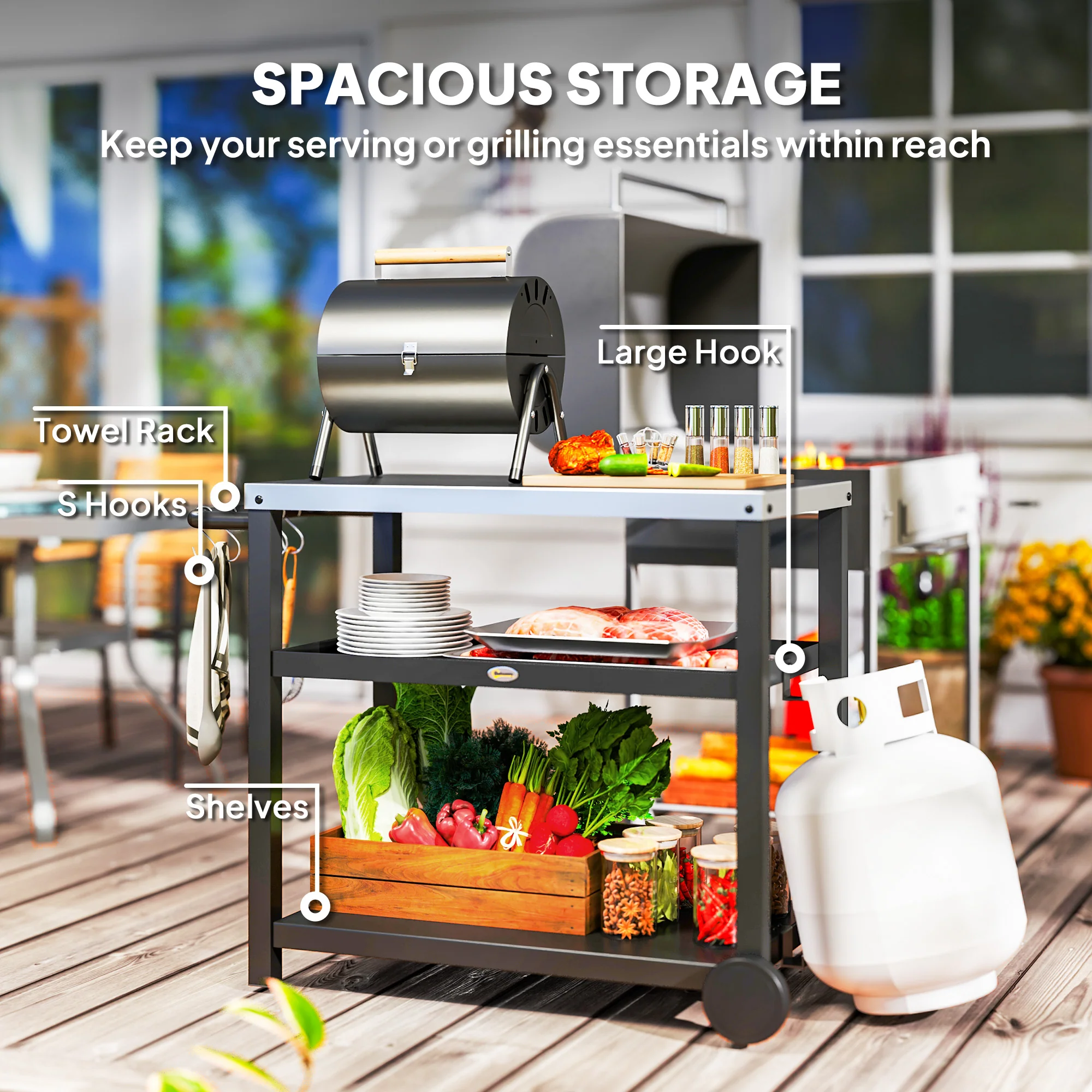 Outsunny Outdoor BBQ Table with 2-Tier Shelf, Outdoor Kitchen - Image 4