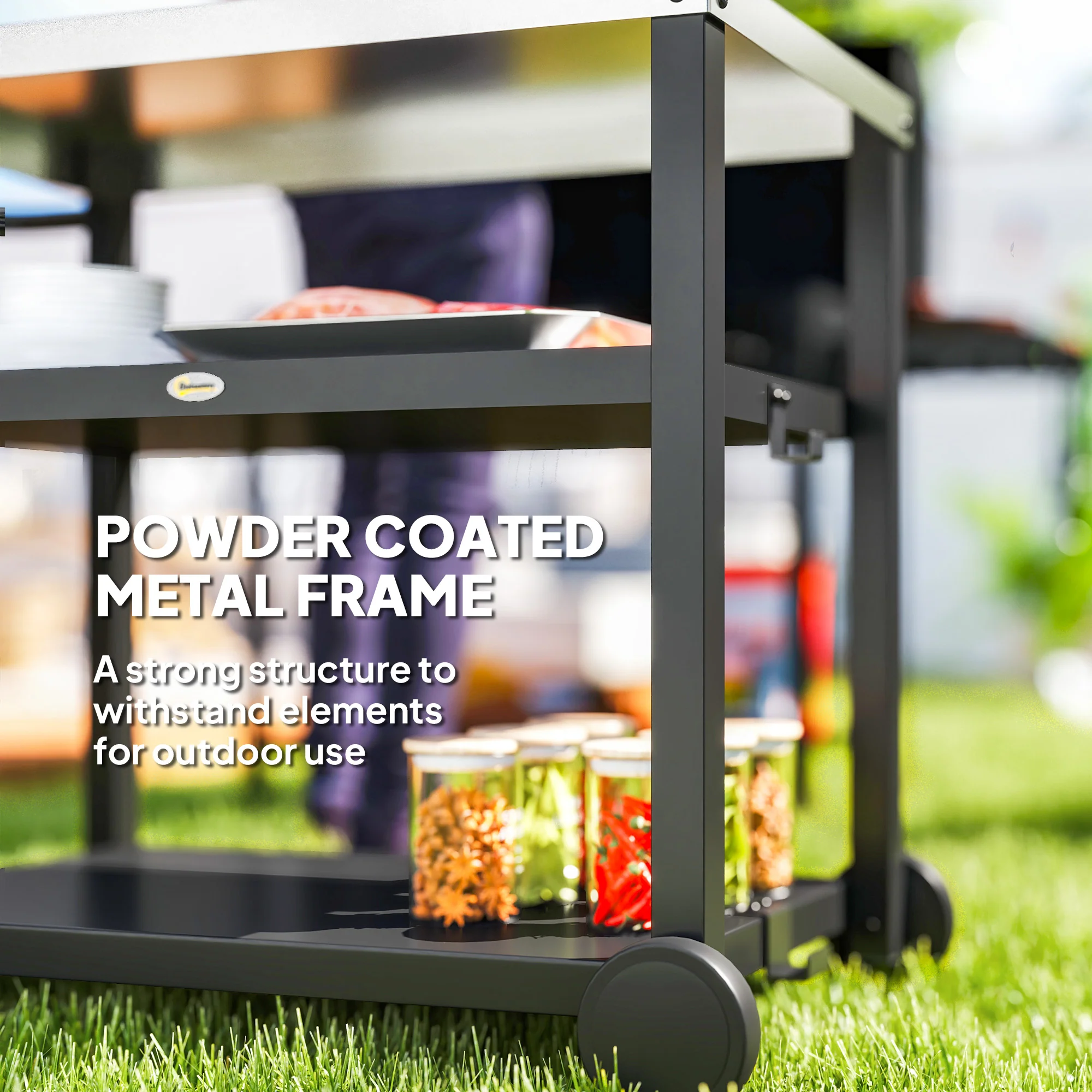Outsunny Outdoor BBQ Table with 2-Tier Shelf, Outdoor Kitchen - Image 7