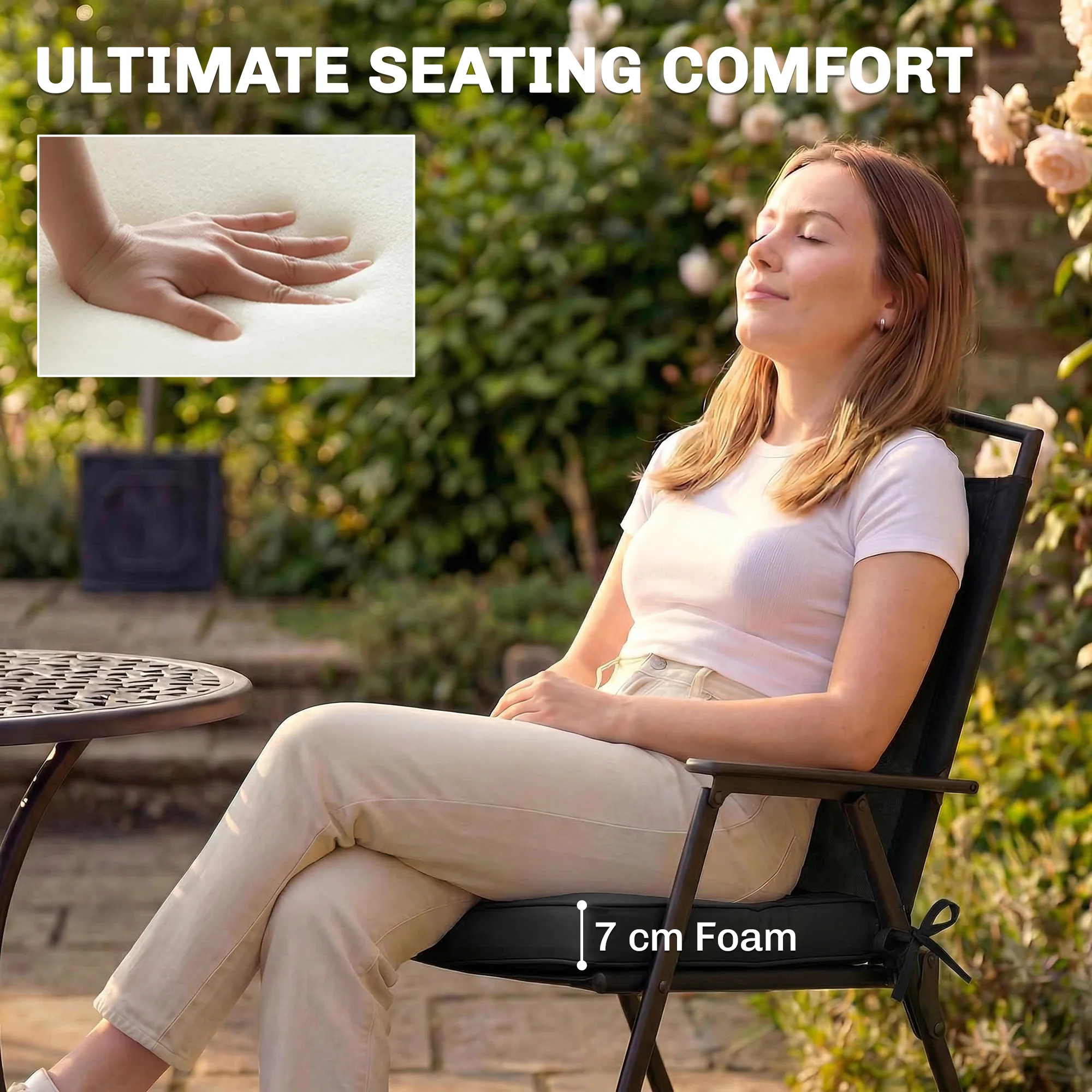 Outsunny Outdoor Chair Seat Cushions Set of 2, Garden Chair Cushions, Black - Image 3