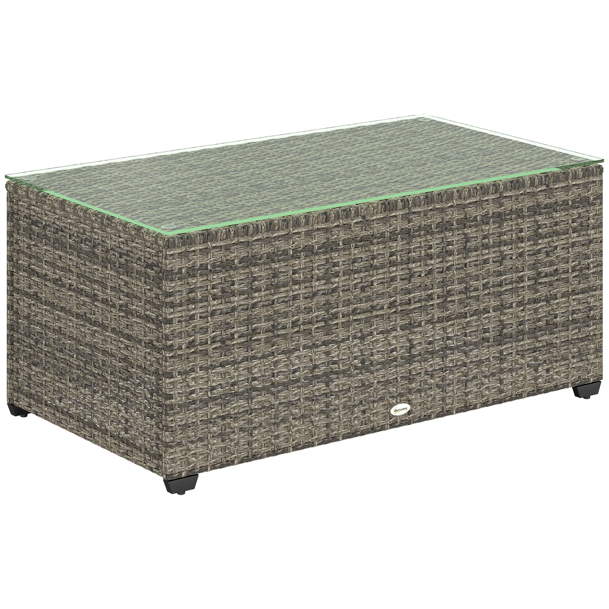 Outsunny Outdoor Coffee Table, Glass Top Rattan Side Table - Image 10