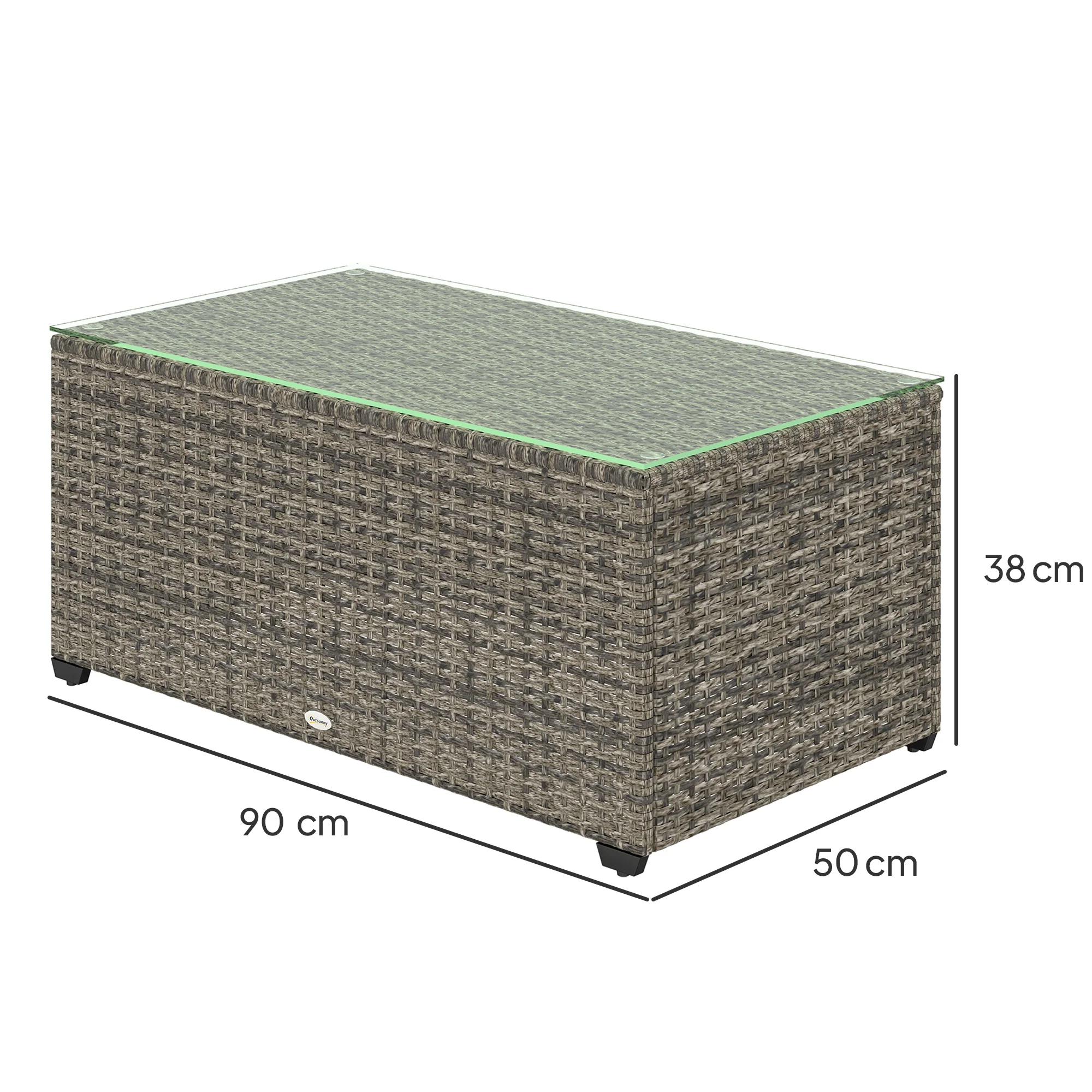 Outsunny Outdoor Coffee Table, Glass Top Rattan Side Table - Image 14