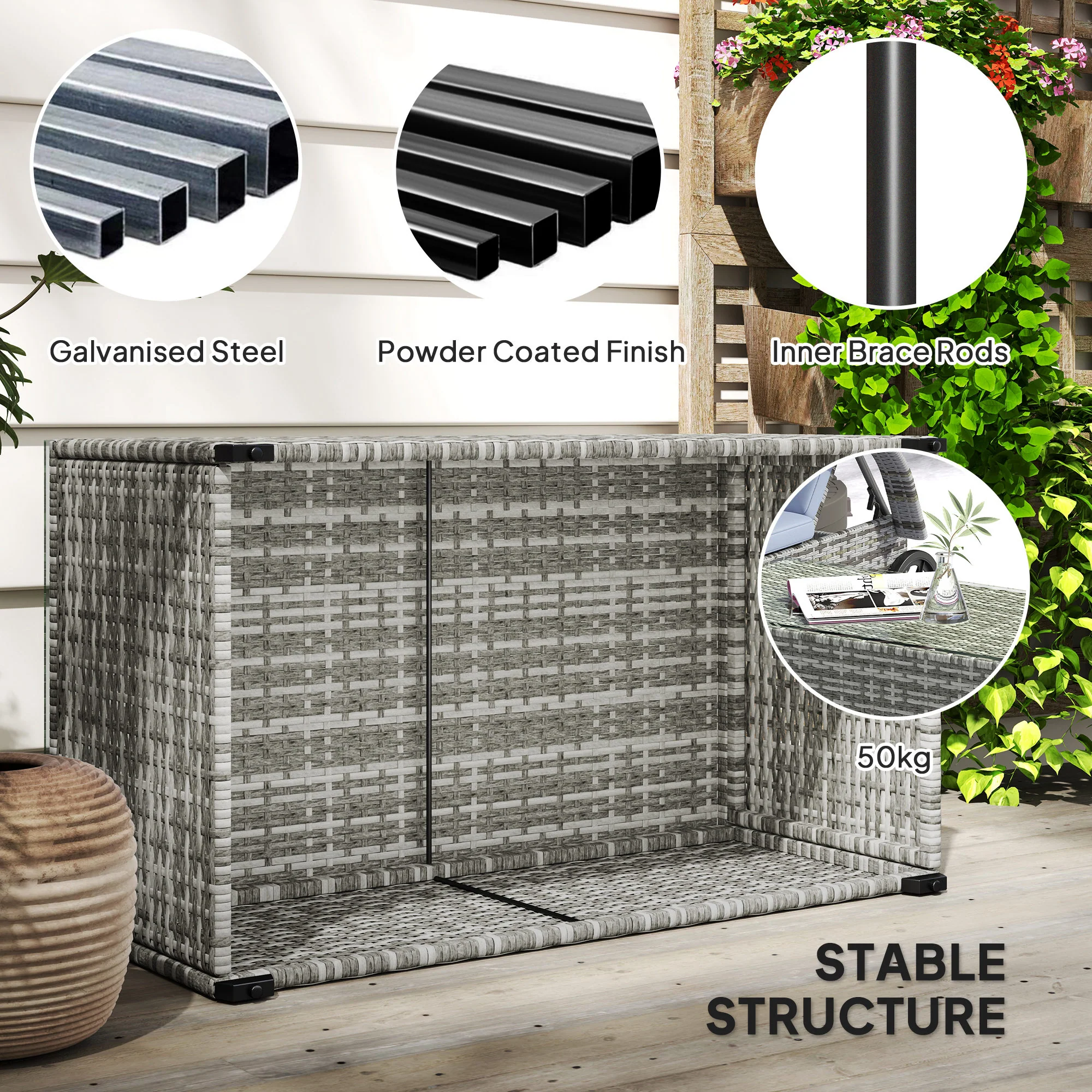 Outsunny Outdoor Coffee Table, Glass Top Rattan Side Table - Image 24