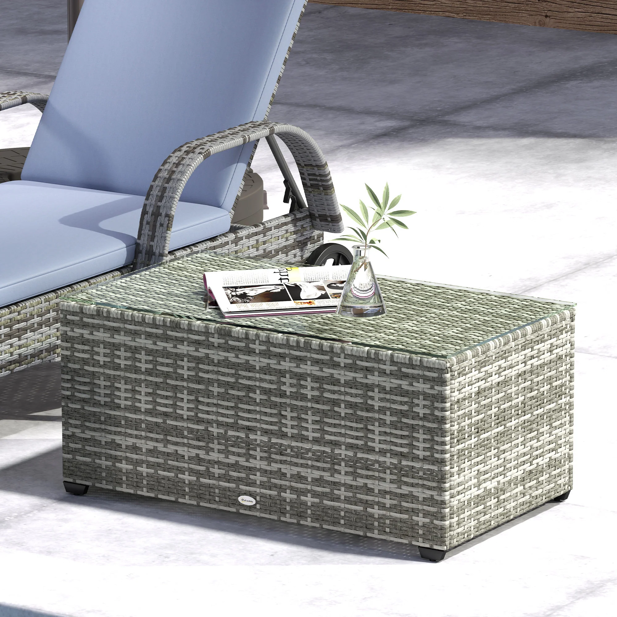 Outsunny Outdoor Coffee Table, Glass Top Rattan Side Table - Image 26