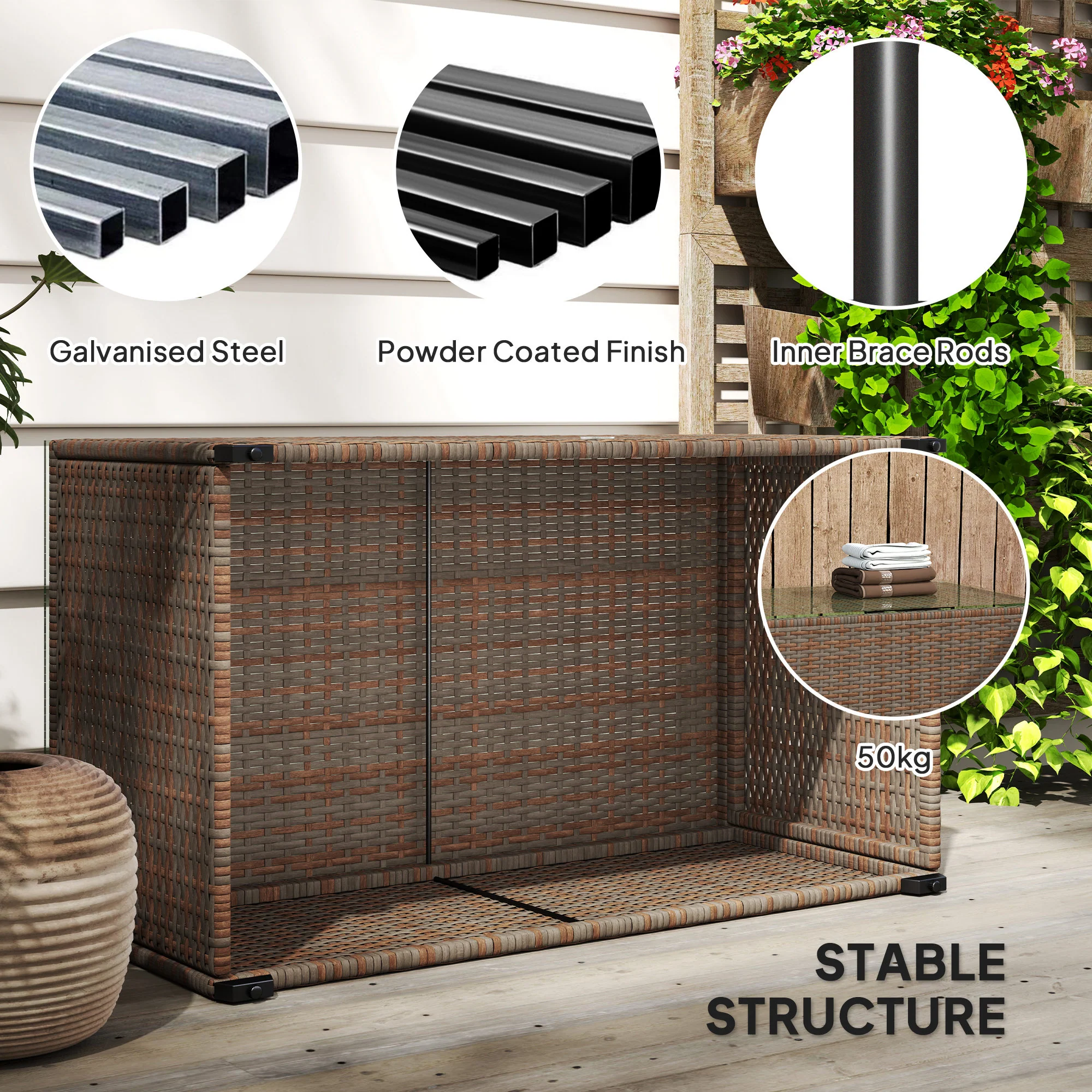 Outsunny Outdoor Coffee Table, Glass Top Rattan Side Table - Image 6