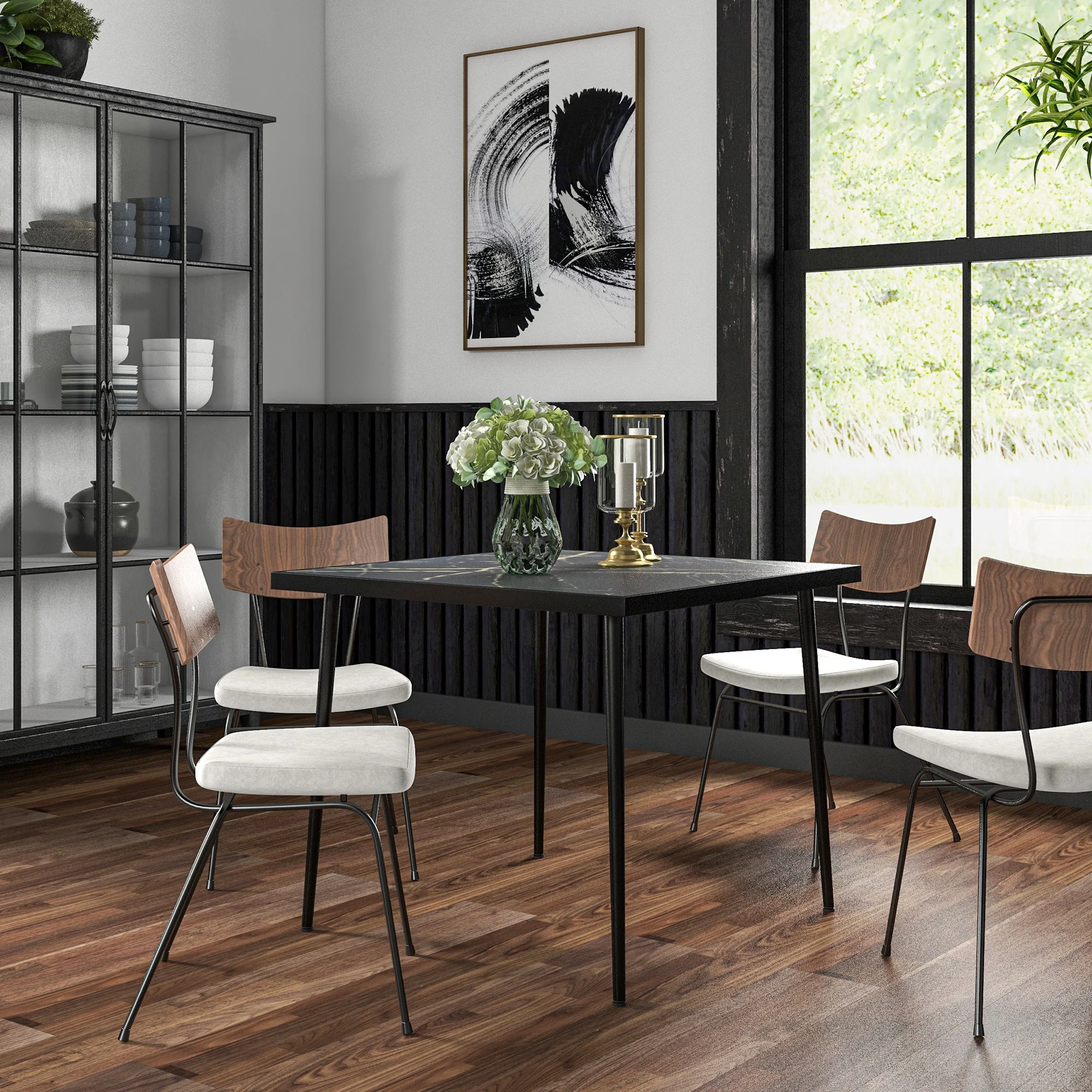 Outsunny Outdoor Dining Table for 4 with Marble Effect Tempered Glass Top Black - Image 7