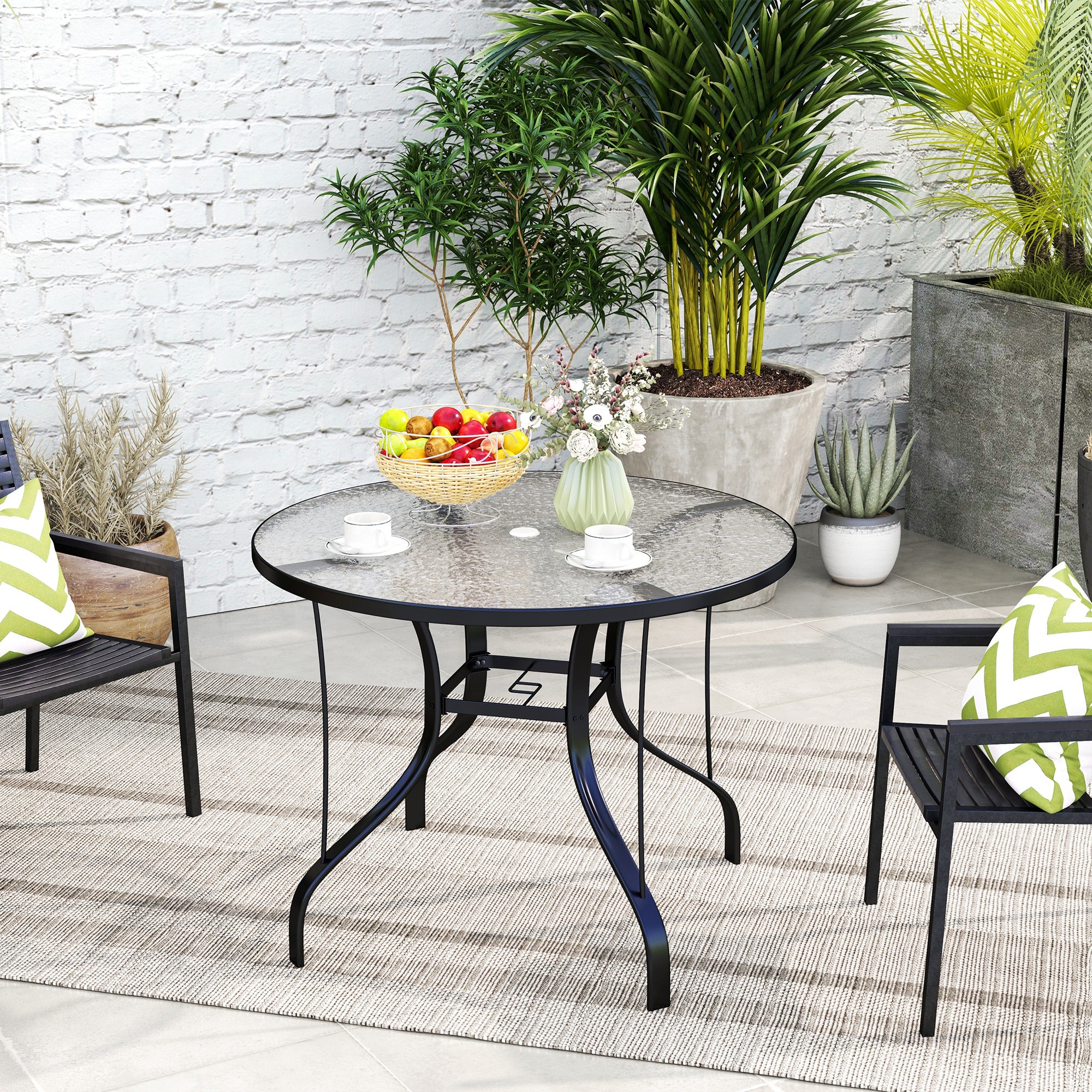 Outsunny Outdoor Dining Table with Parasol Hole, Round, 96.5 x 96.5 x 71 cm - Image 2