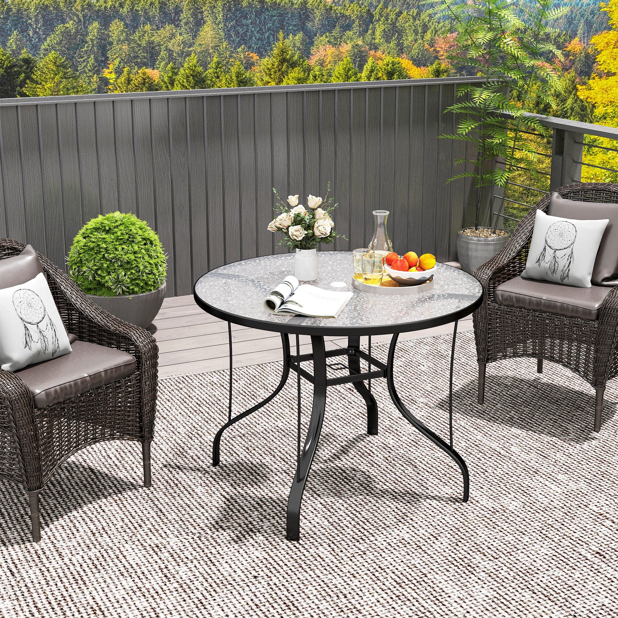 Outsunny Outdoor Dining Table with Parasol Hole, Round, 96.5 x 96.5 x 71 cm - Image 7