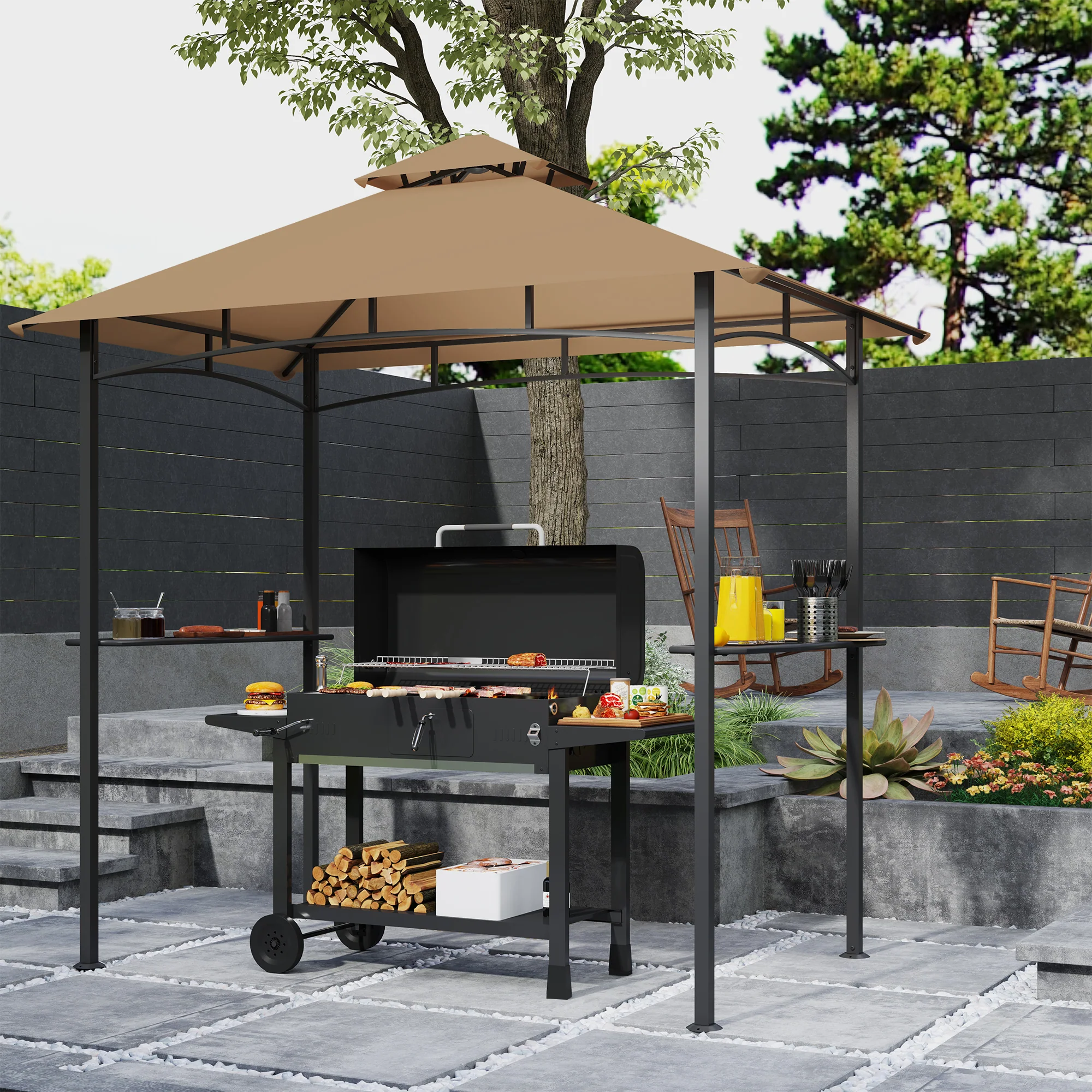Outsunny Outdoor Double-tier BBQ Gazebo Shelter Grill Canopy Barbecue Tent - Image 9