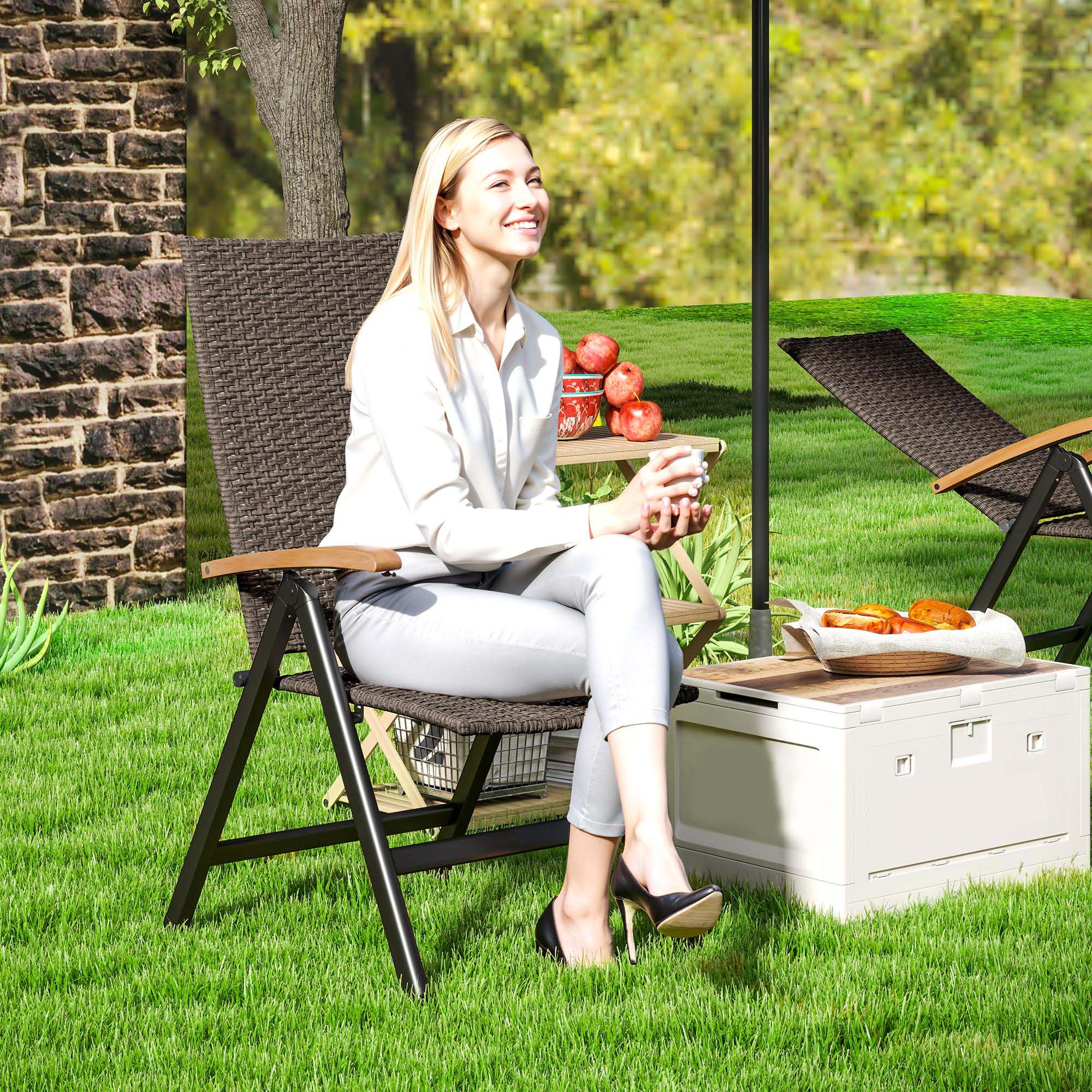 Outsunny Outdoor Folding Rattan Chair, Dining Chair - Image 2
