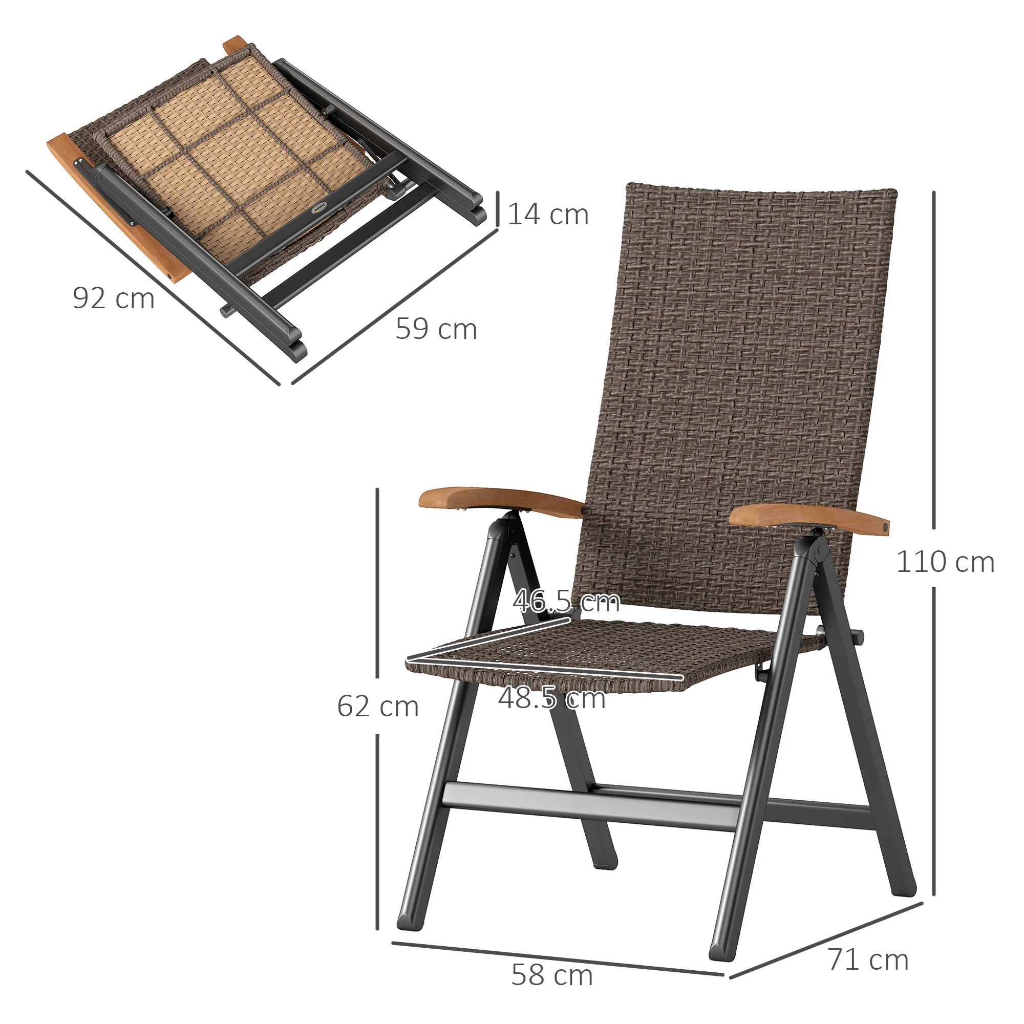 Outsunny Outdoor Folding Rattan Chair, Dining Chair - Image 5