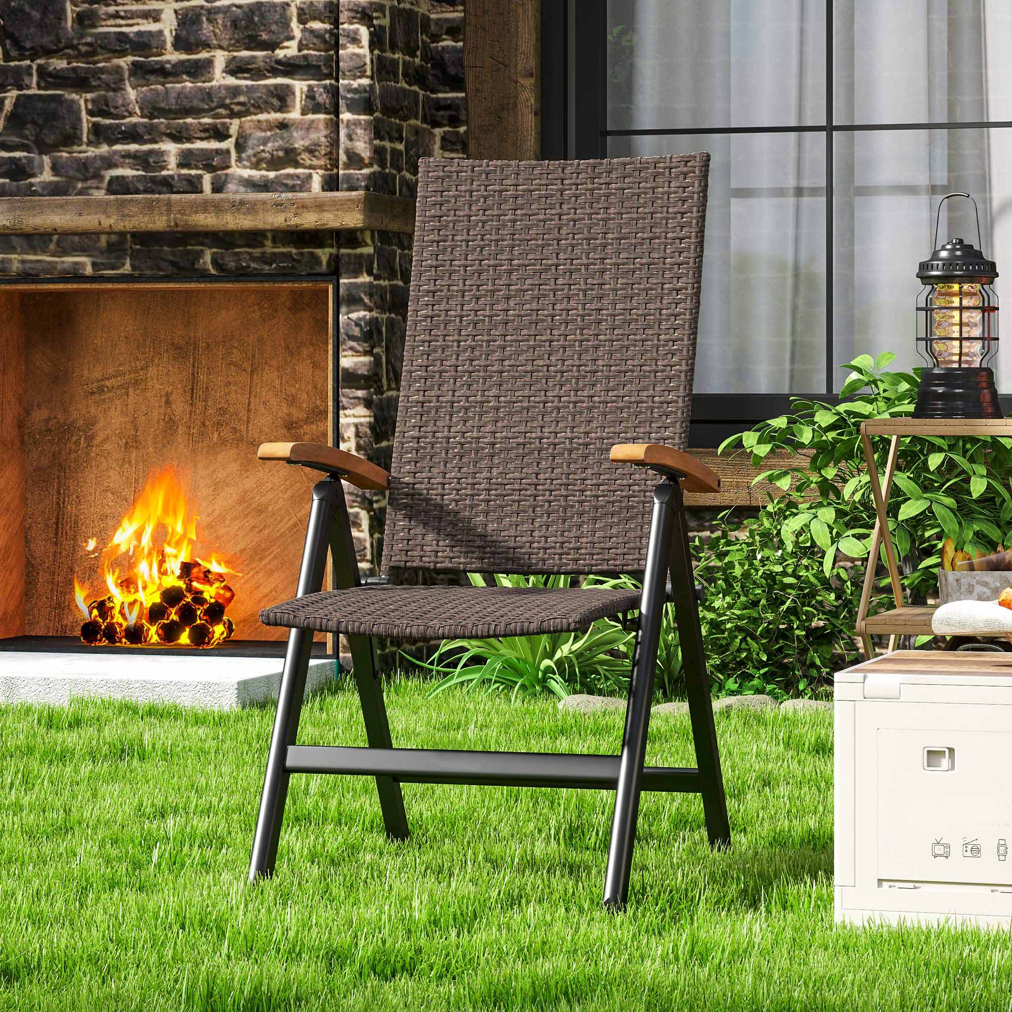 Outsunny Outdoor Folding Rattan Chair, Dining Chair - Image 8