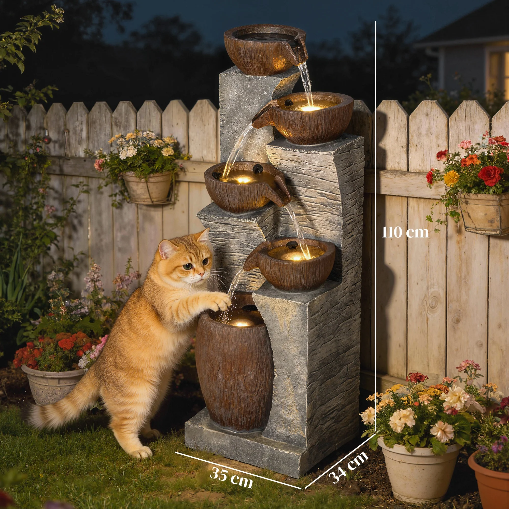 Outsunny Outdoor Fountain, Resin Freestanding Garden Fountain - Image 3