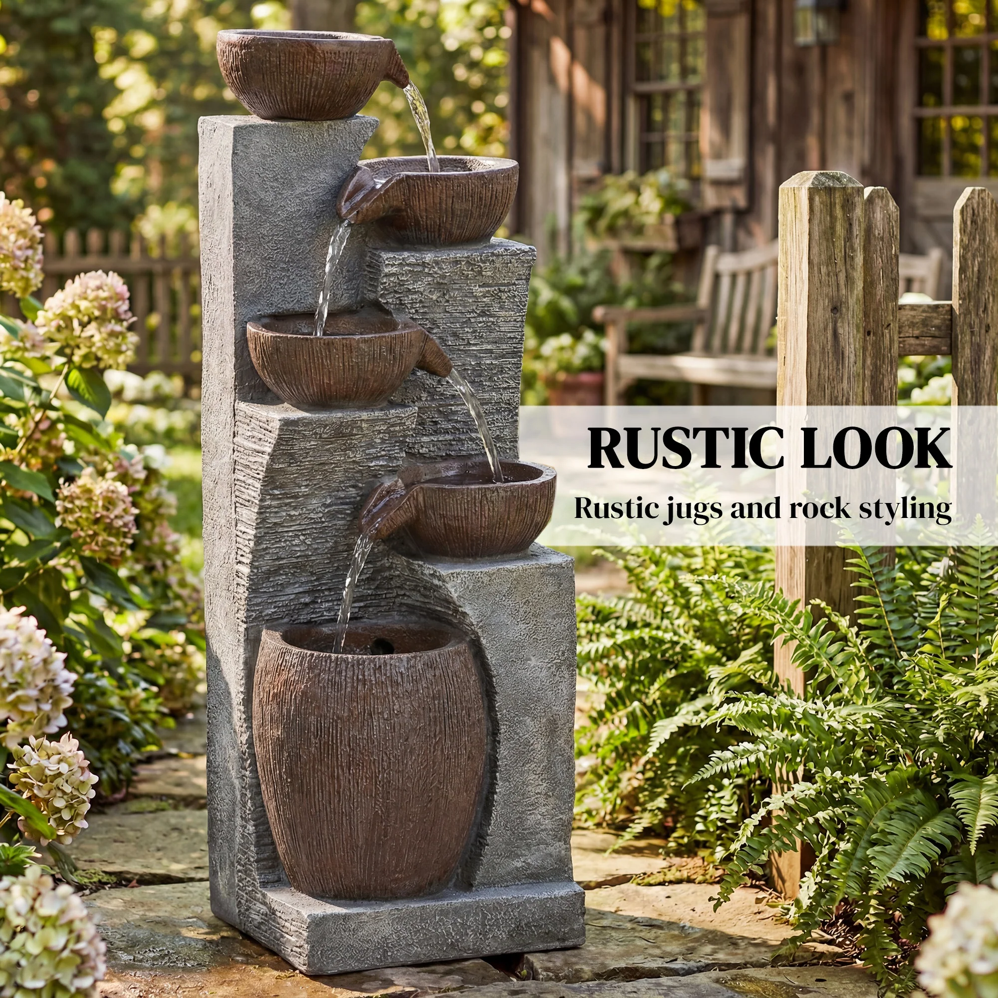 Outsunny Outdoor Fountain, Resin Freestanding Garden Fountain - Image 4
