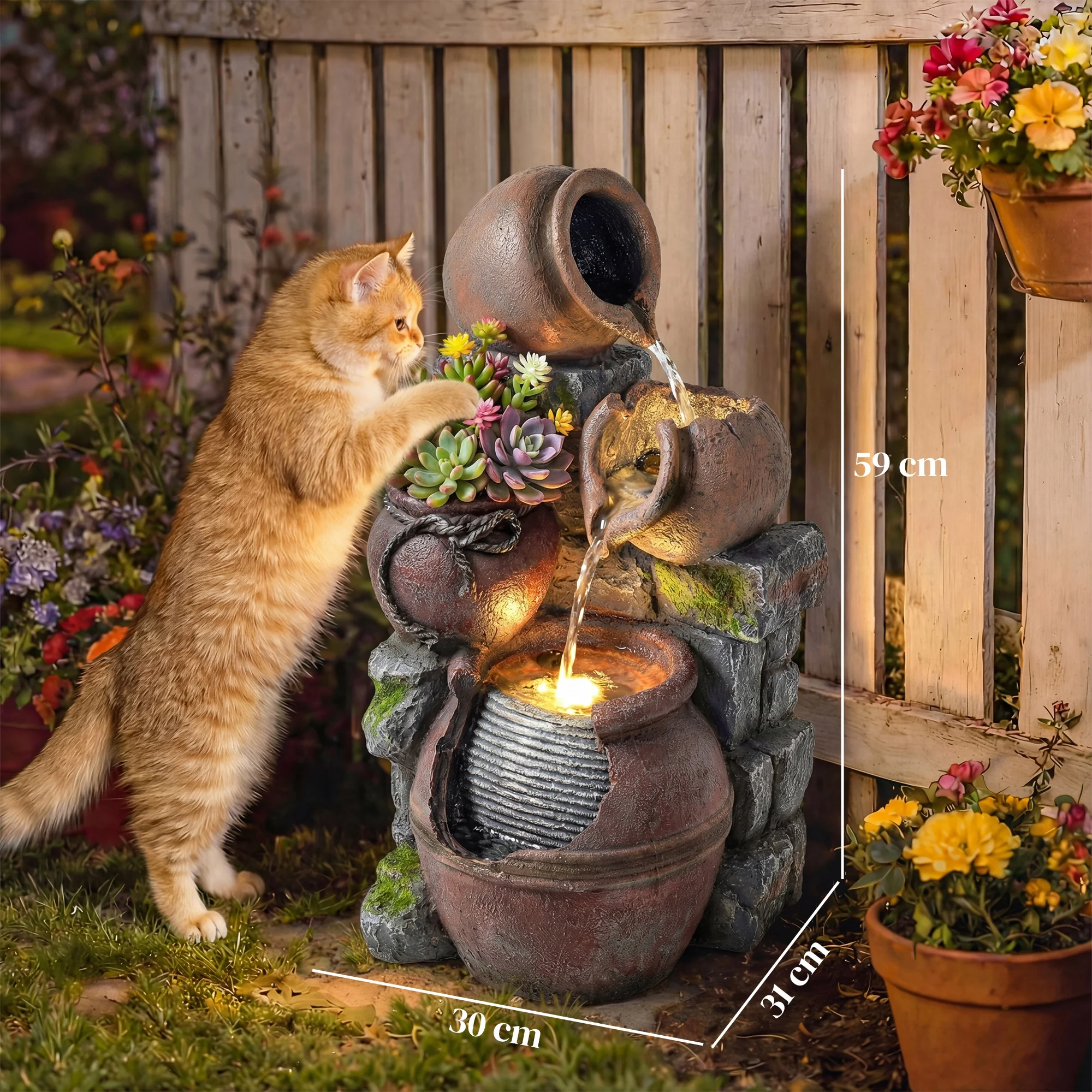 Outsunny Outdoor Fountain with LED Lights, 4-Tier Garden Fountain - Image 3