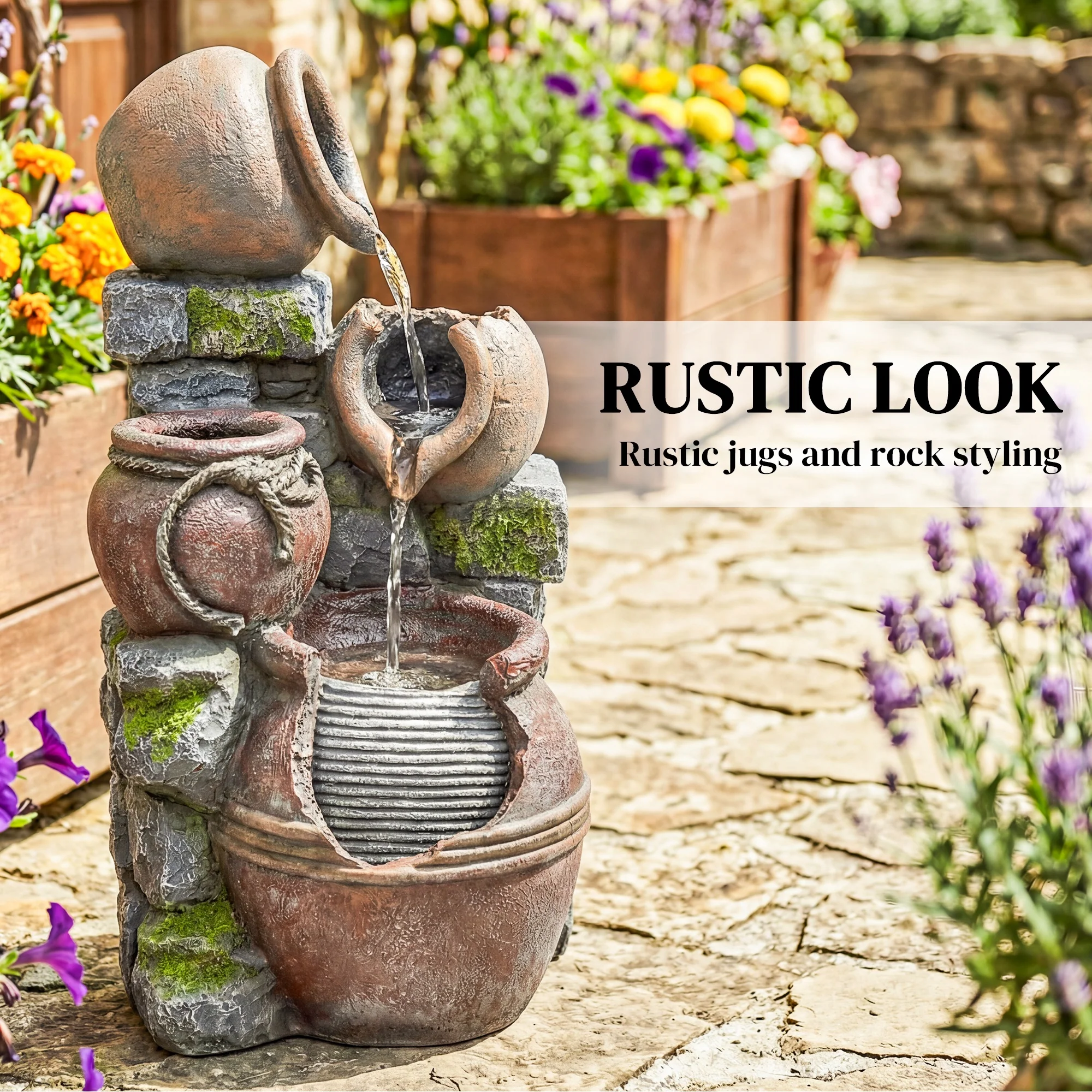 Outsunny Outdoor Fountain with LED Lights, 4-Tier Garden Fountain - Image 4