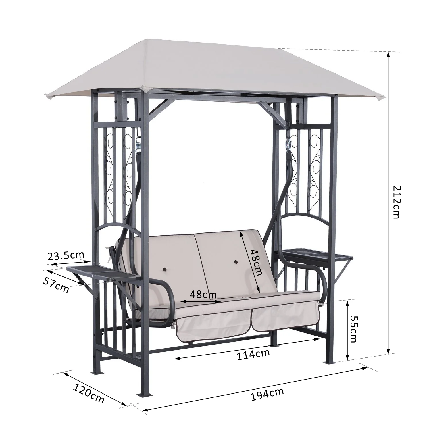 Outsunny Outdoor Garden 2 Seater Canopy Swing Seat Porch Loveseat Hammock Chair - Image 5