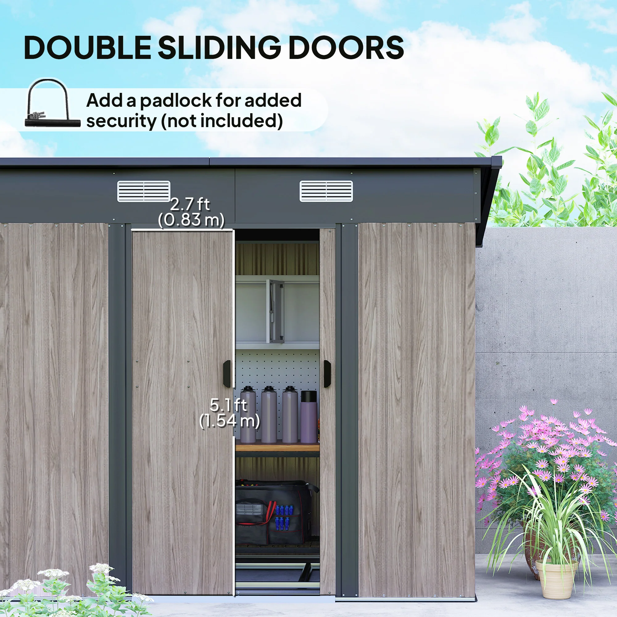 Outsunny Outdoor Garden Storage Shed for Patio Grey Wood Grain - Image 4