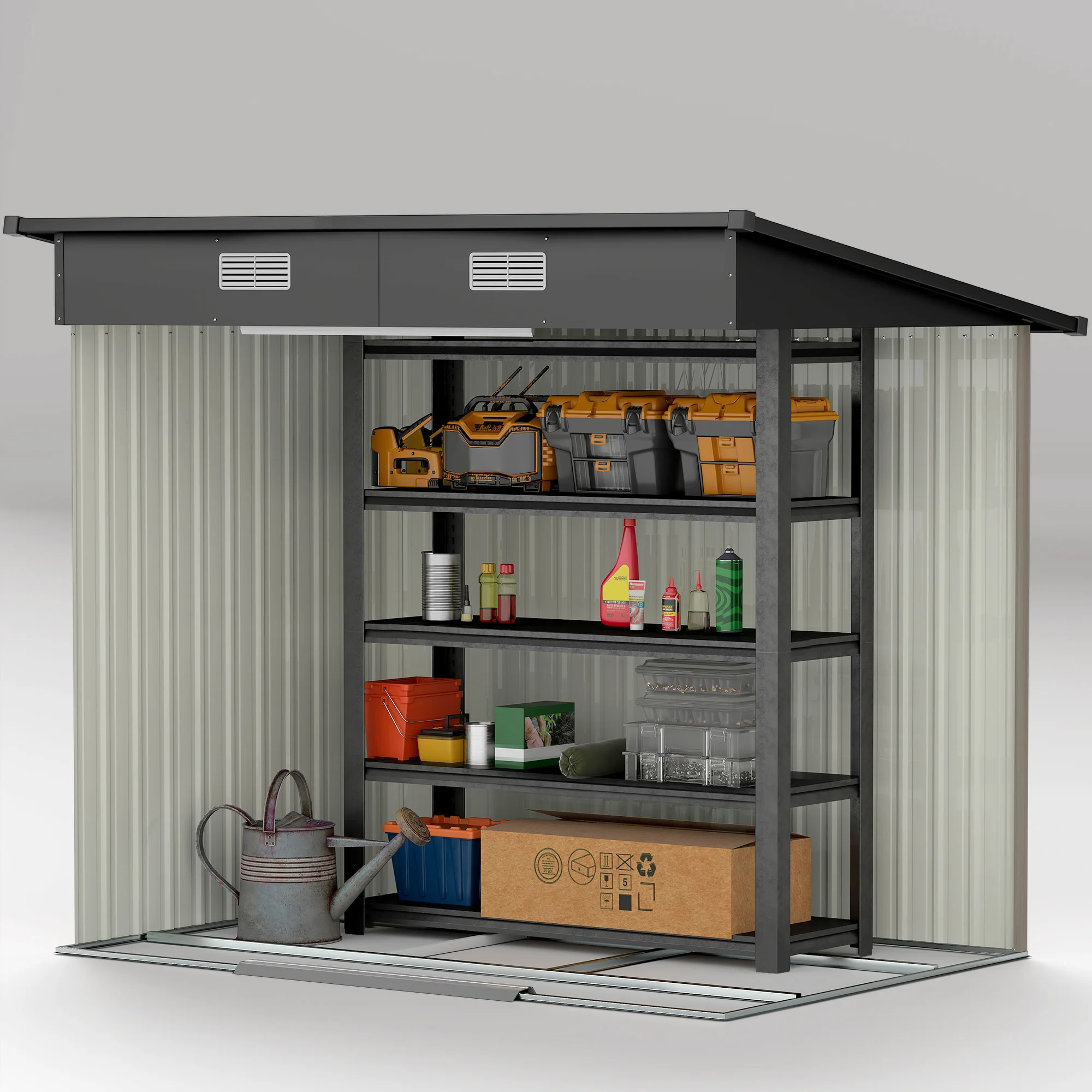 Outsunny Outdoor Garden Storage Shed for Patio Grey Wood Grain - Image 8