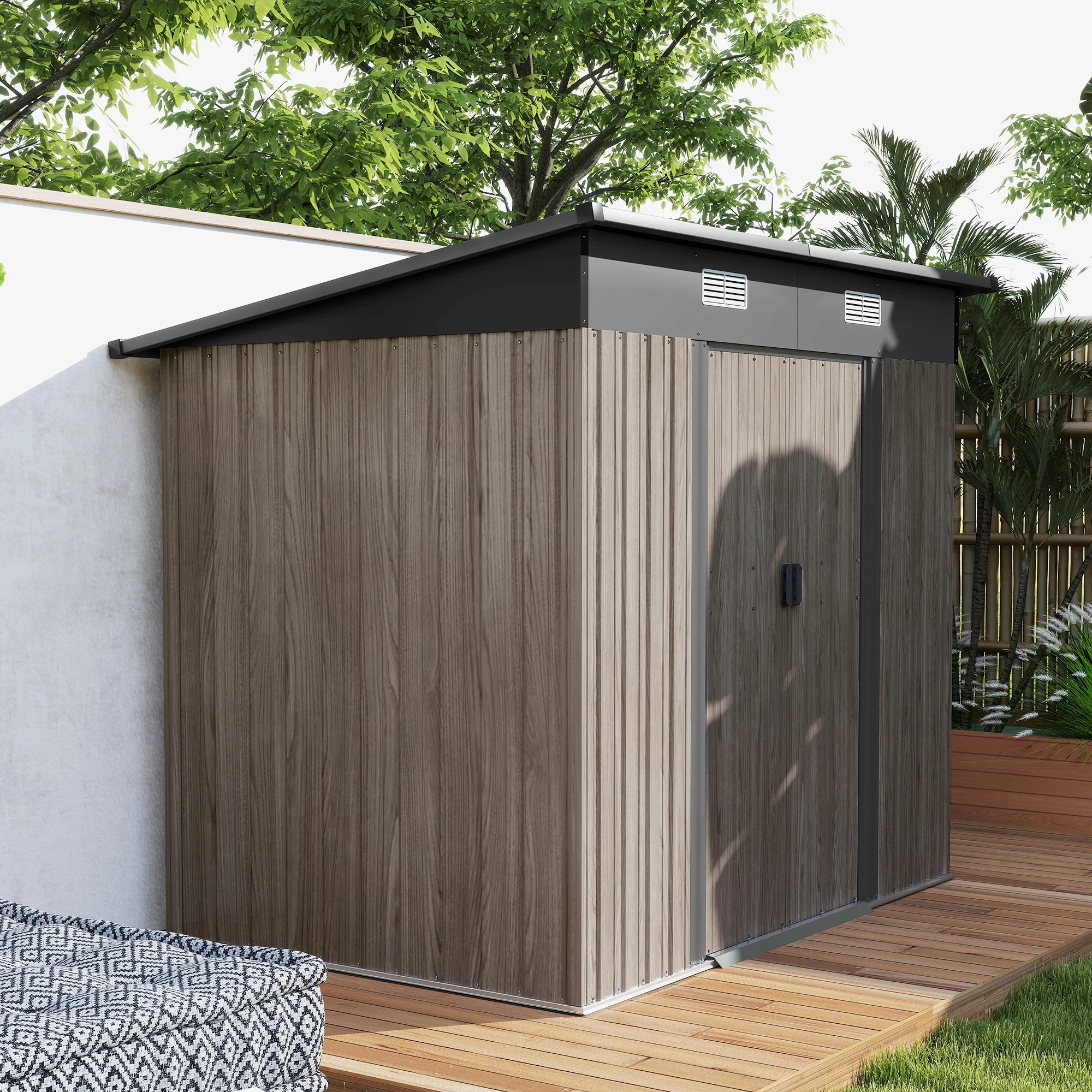Outsunny Outdoor Garden Storage Shed for Patio Grey Wood Grain - Image 9