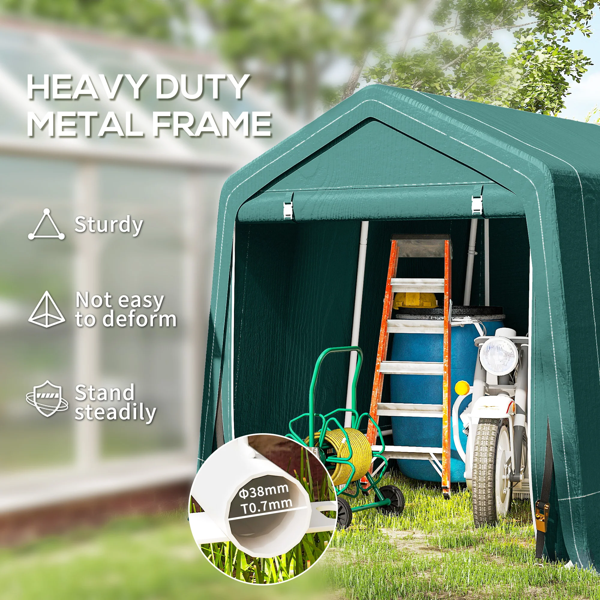 Outsunny Outdoor Garden Storage Shed Waterproof Bike Tent W/ Zipper Doors - Image 3