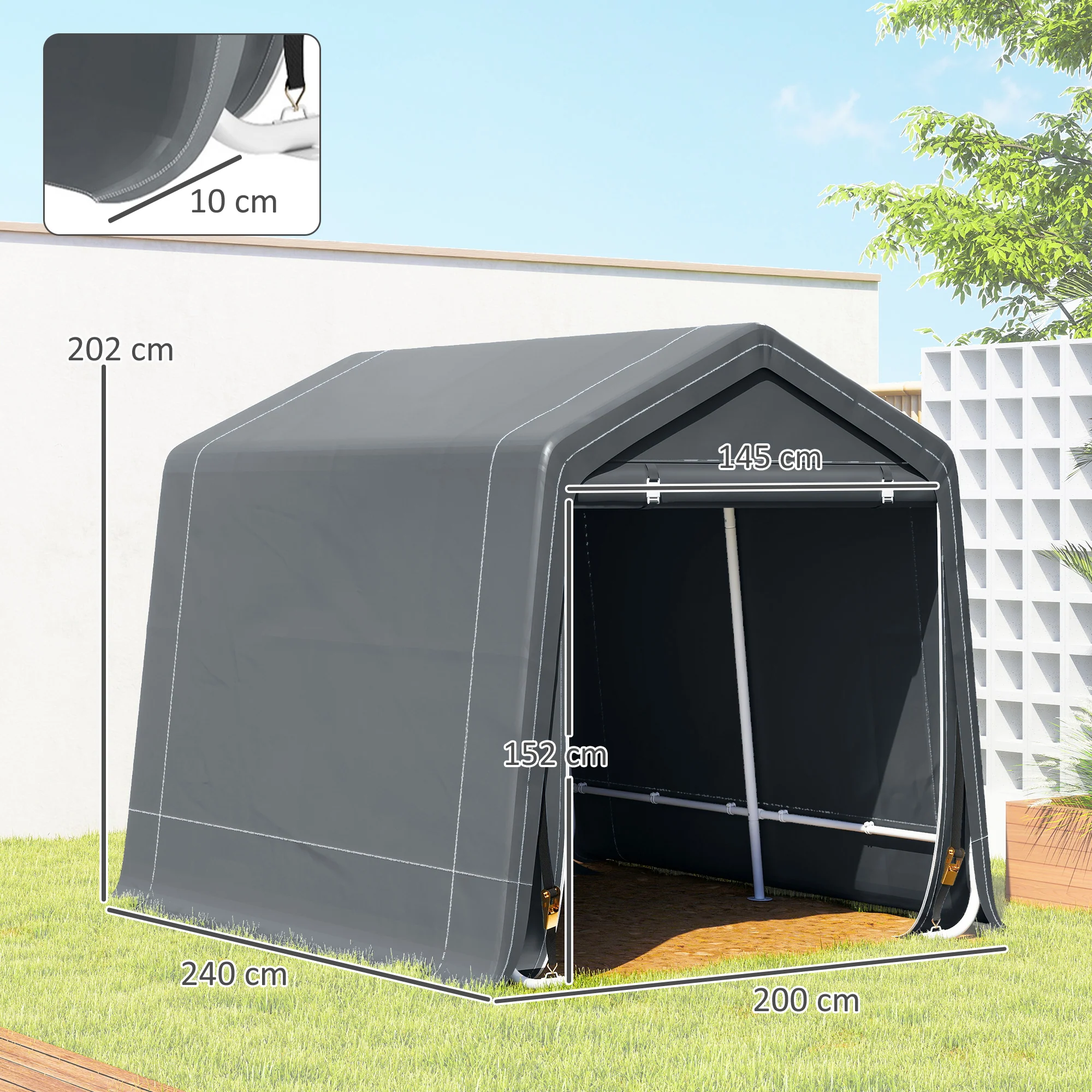 Outsunny Outdoor Garden Storage Shed Waterproof Bike Tent W/ Zipper Doors - Image 5