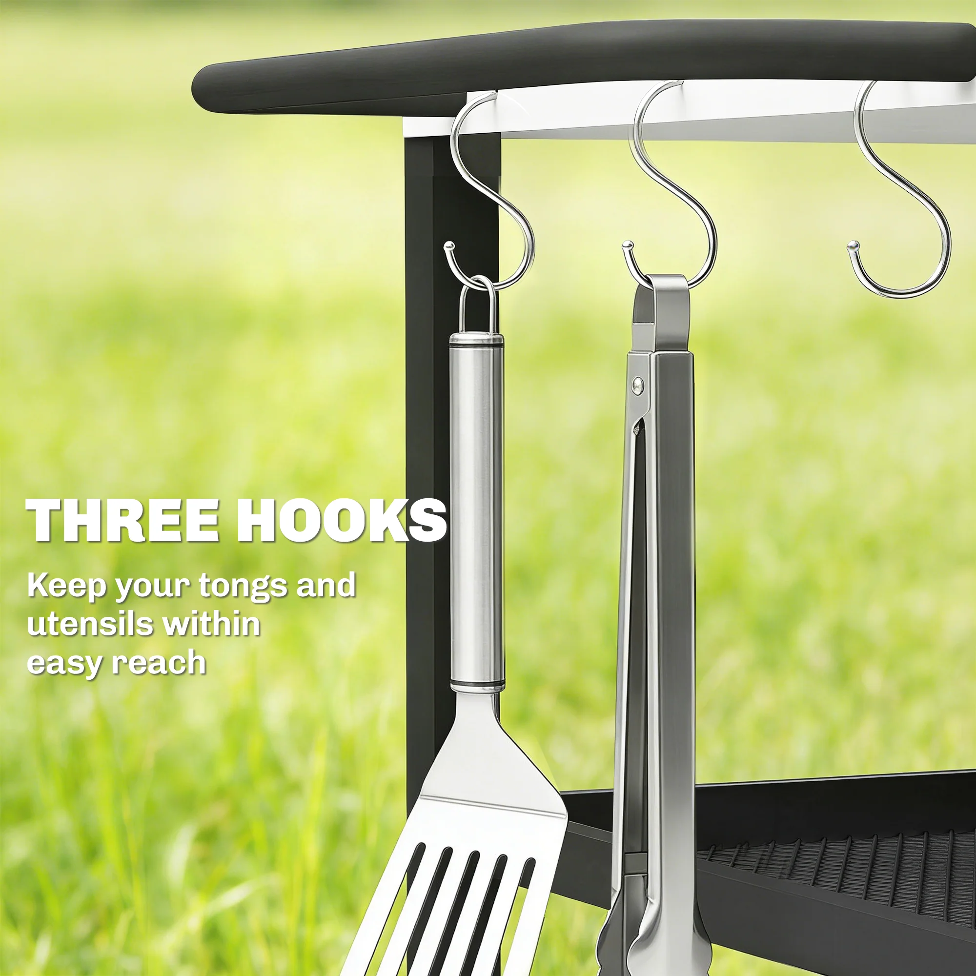Outsunny Outdoor Grill Cart, Pizza Oven Stand with Adjustable Shelf, Hooks - Image 8