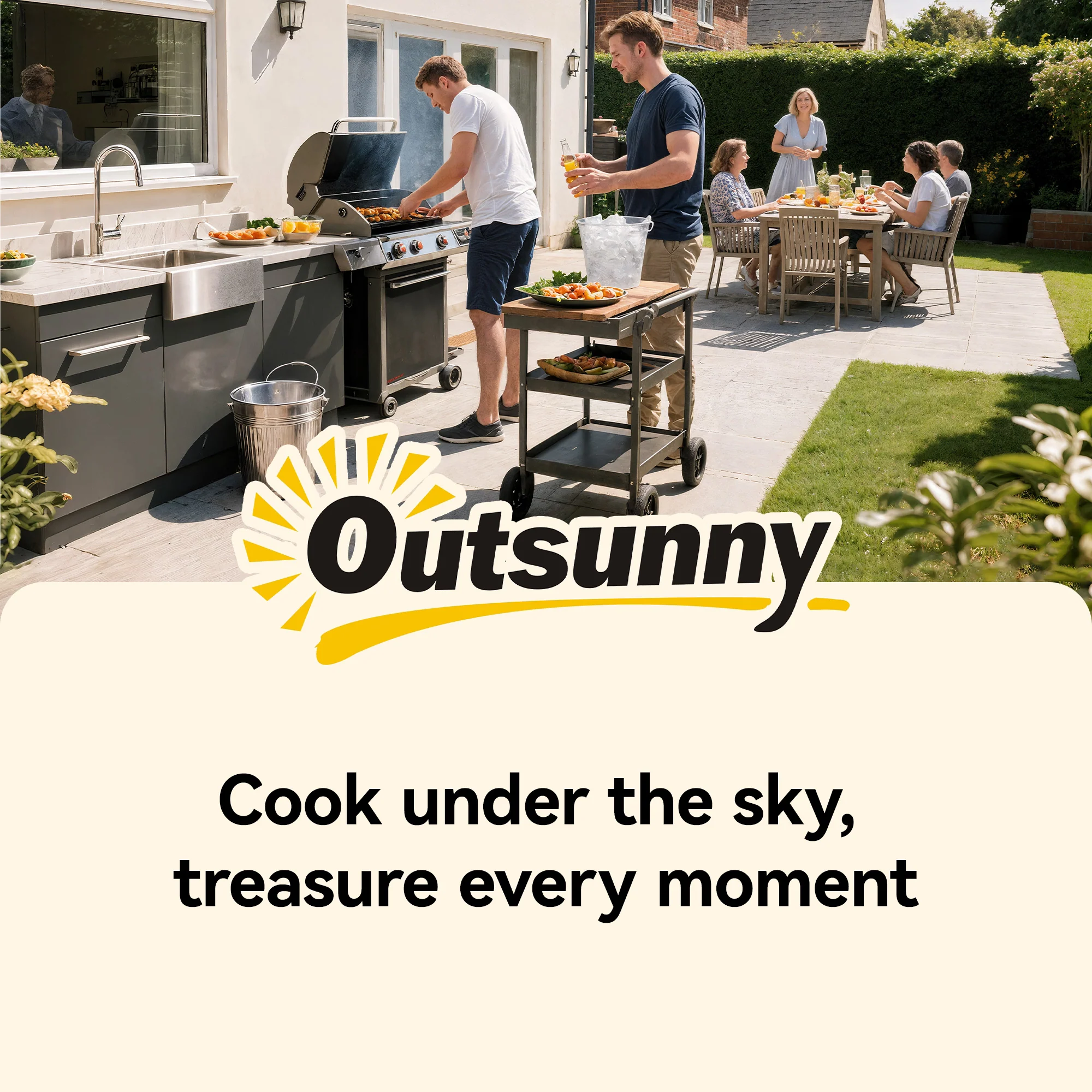 Outsunny Outdoor Grill Cart with Cabinet, Food Prep Table on Wheels, Brown - Image 9