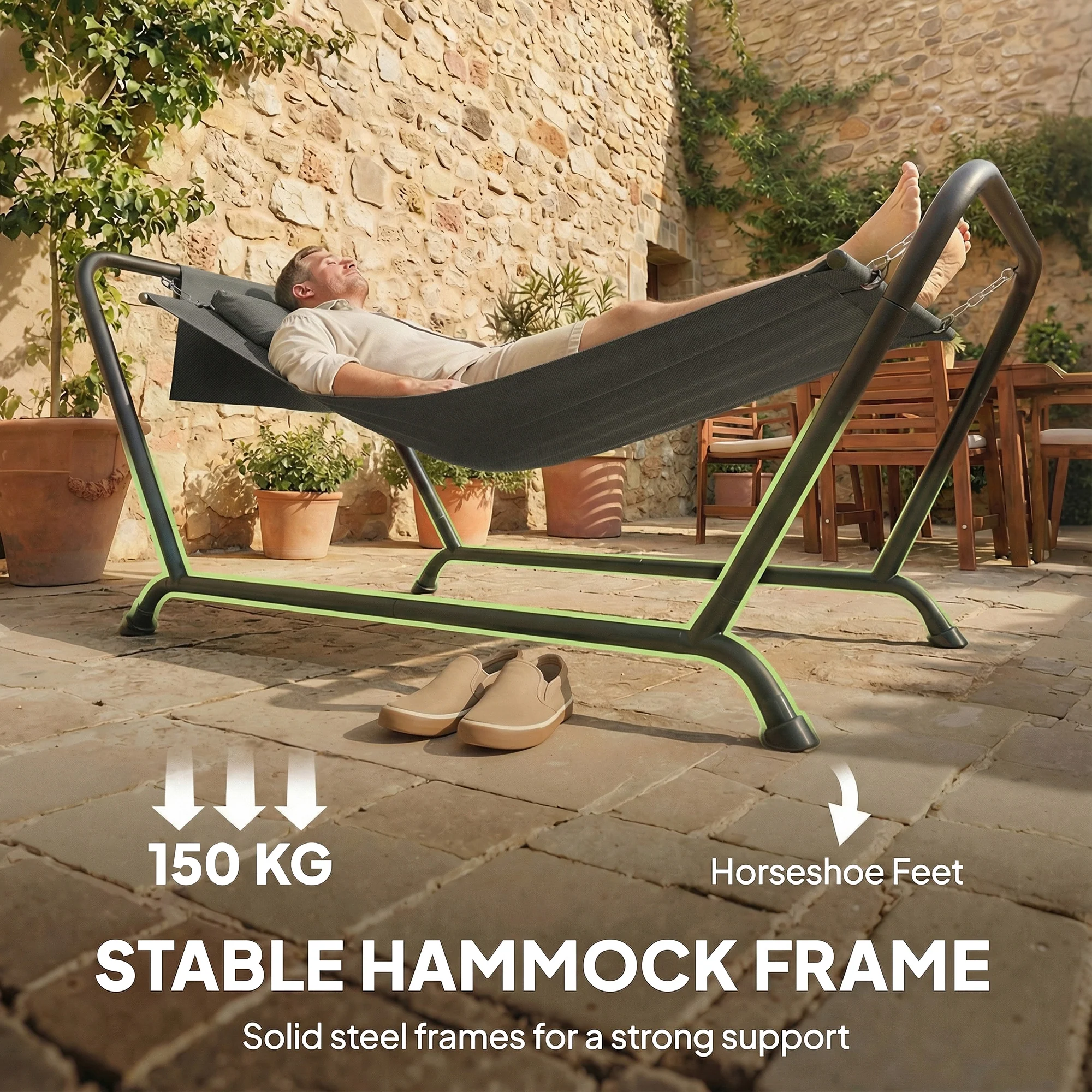 Outsunny Outdoor Hammock with Stand with Side Pocket, Headrest, Dark Grey - Image 8