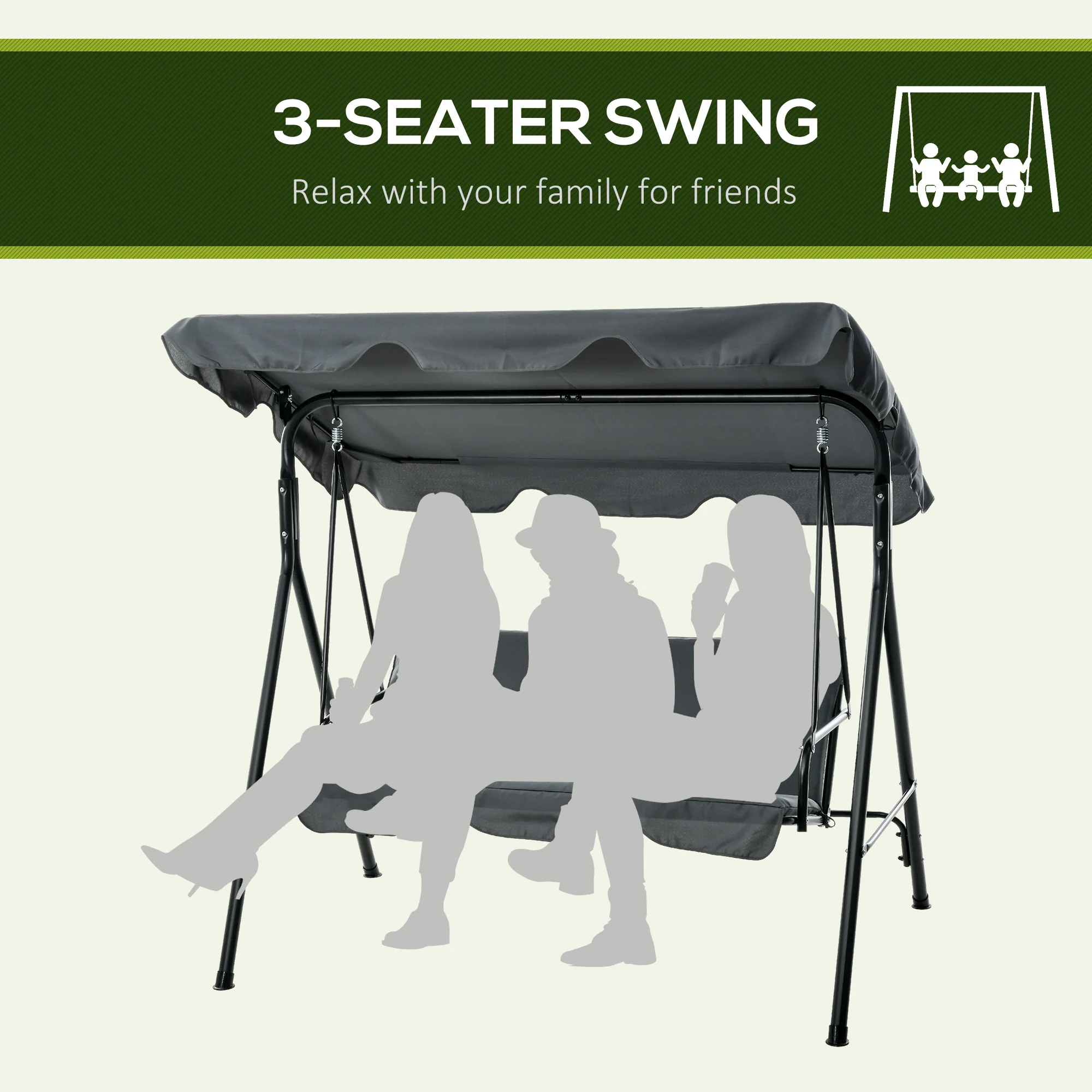 Outsunny Outdoor Metal Hammock Swing Chair 3-Seater Patio Bench Garden - Image 15