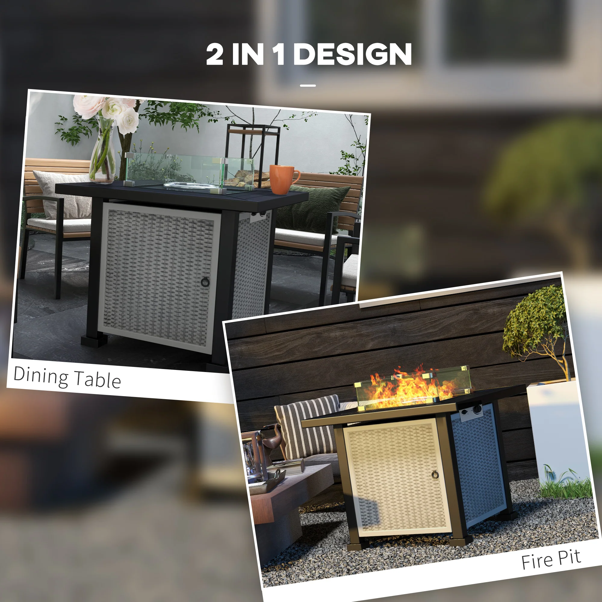 Outsunny Outdoor Propane Gas Fire Pit Table w/ Wind Screen & Glass Beads, Grey - Image 3