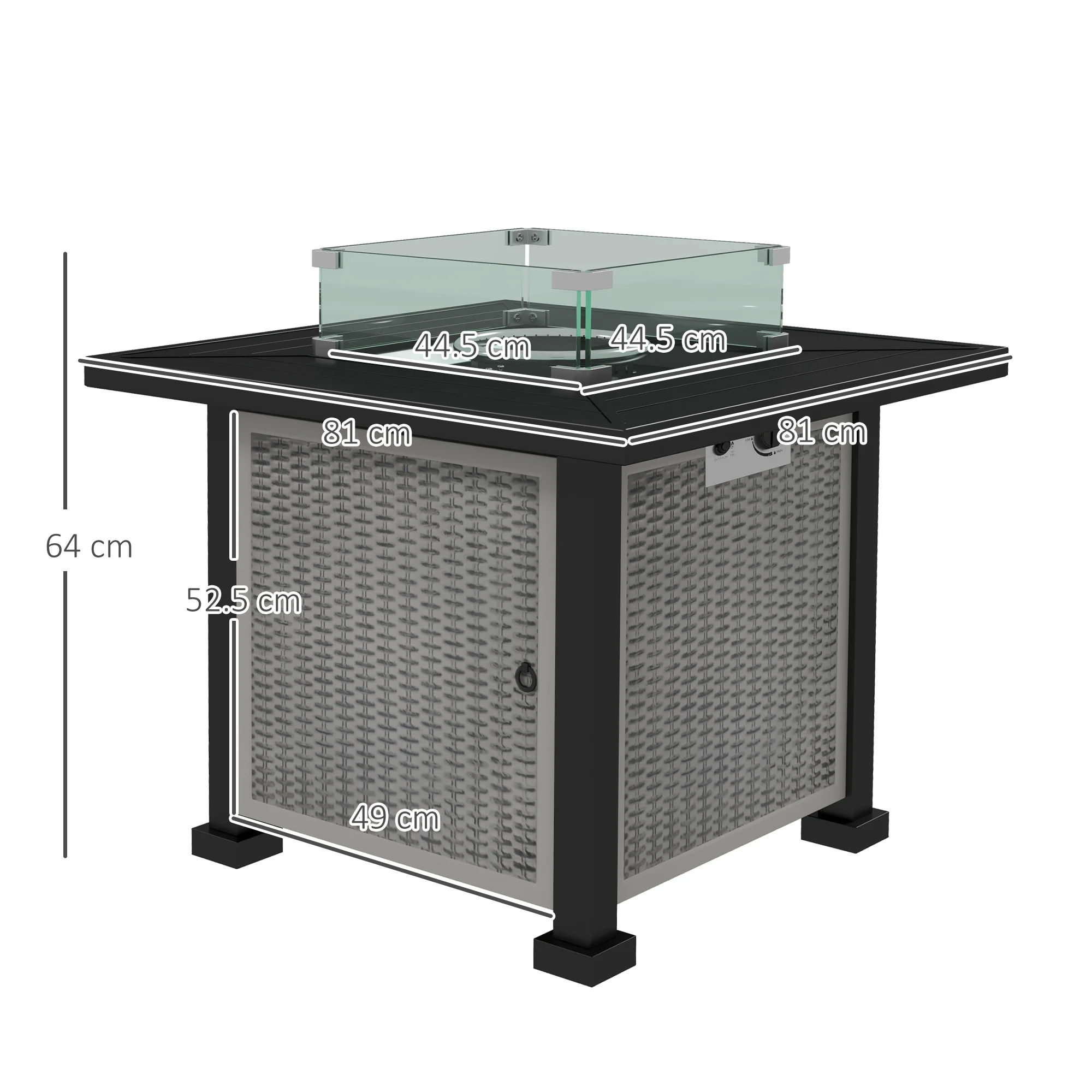 Outsunny Outdoor Propane Gas Fire Pit Table w/ Wind Screen & Glass Beads, Grey - Image 5
