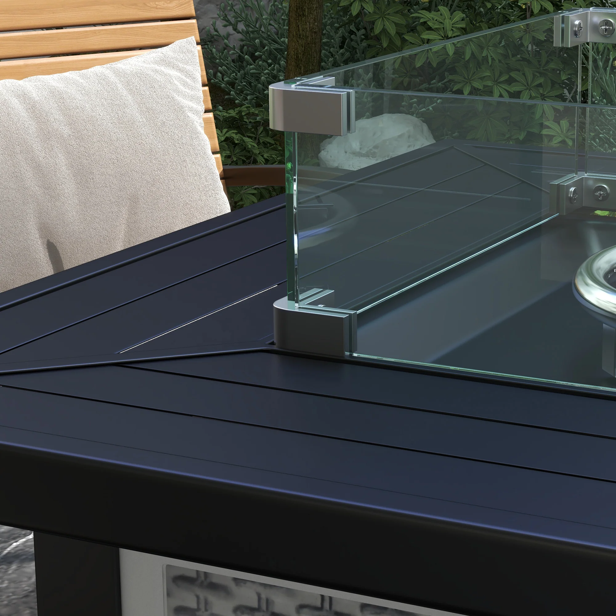 Outsunny Outdoor Propane Gas Fire Pit Table w/ Wind Screen & Glass Beads, Grey - Image 9