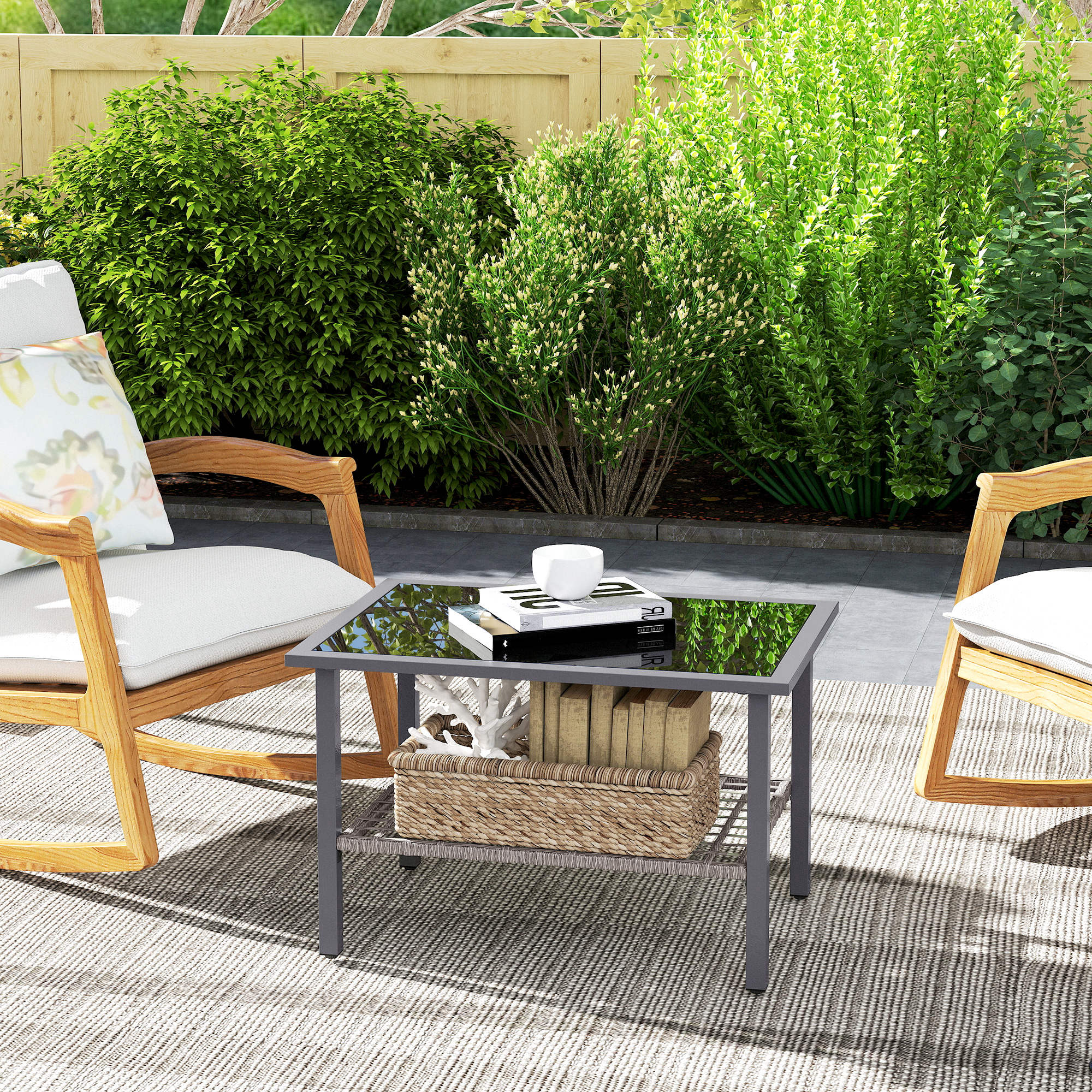 Outsunny Outdoor Rattan Coffee Table, Rectangular Tea Side Table, Mixed-grey - Image 7