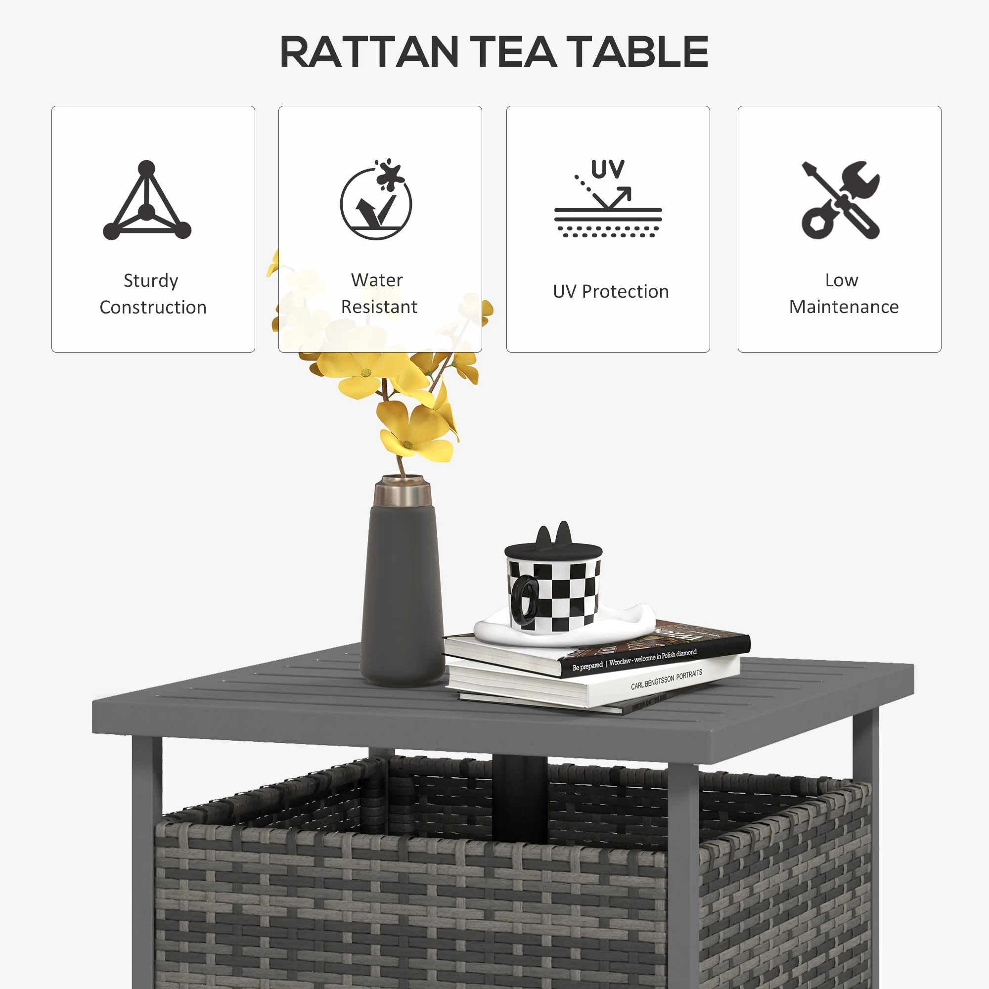 Outsunny Outdoor Rattan Coffee Table W/ Umbrella Hole Fit For Garden - Image 4