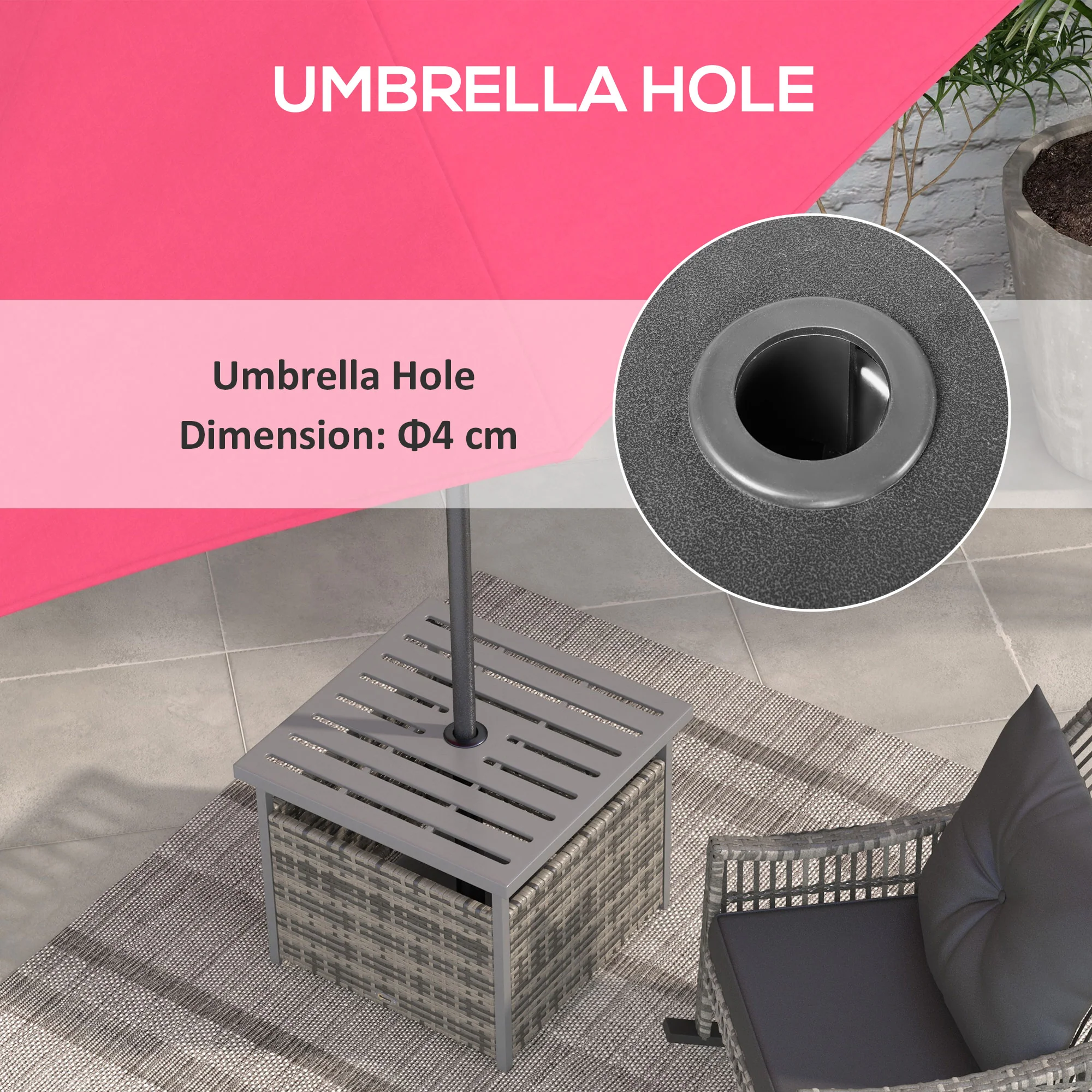 Outsunny Outdoor Rattan Coffee Table W/ Umbrella Hole Fit For Garden - Image 7