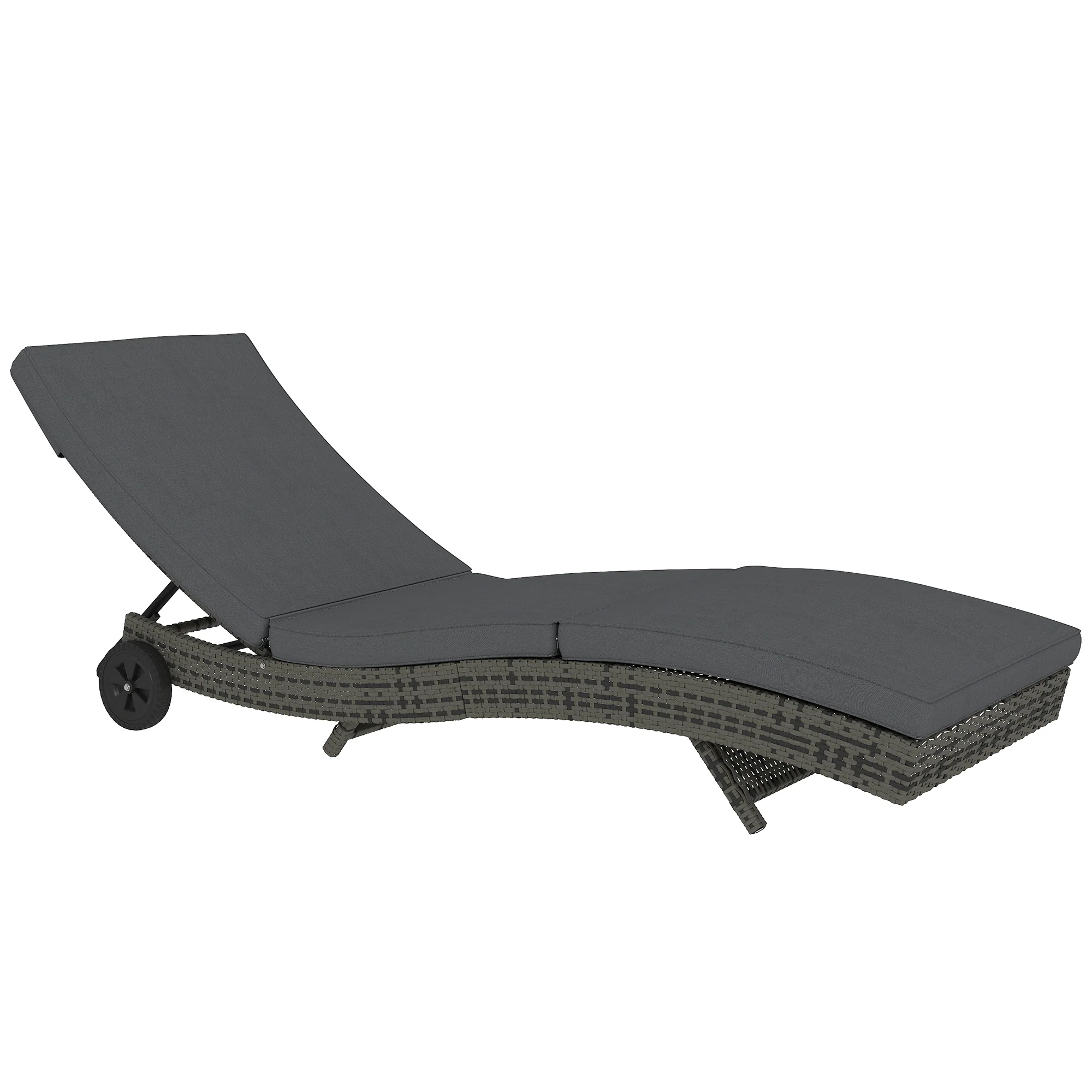 Outsunny Outdoor Rattan Sun Lounger With Reclining Back, Wheels
